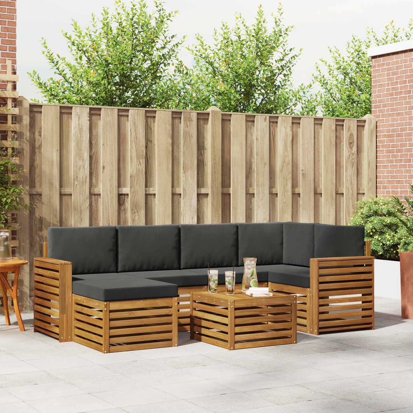 Hoekbank Set 7 pcs Natuurlijk en Antraciet Massief Acaciahout is nu te koop bij PeponiXL, paradijselijk wonen!