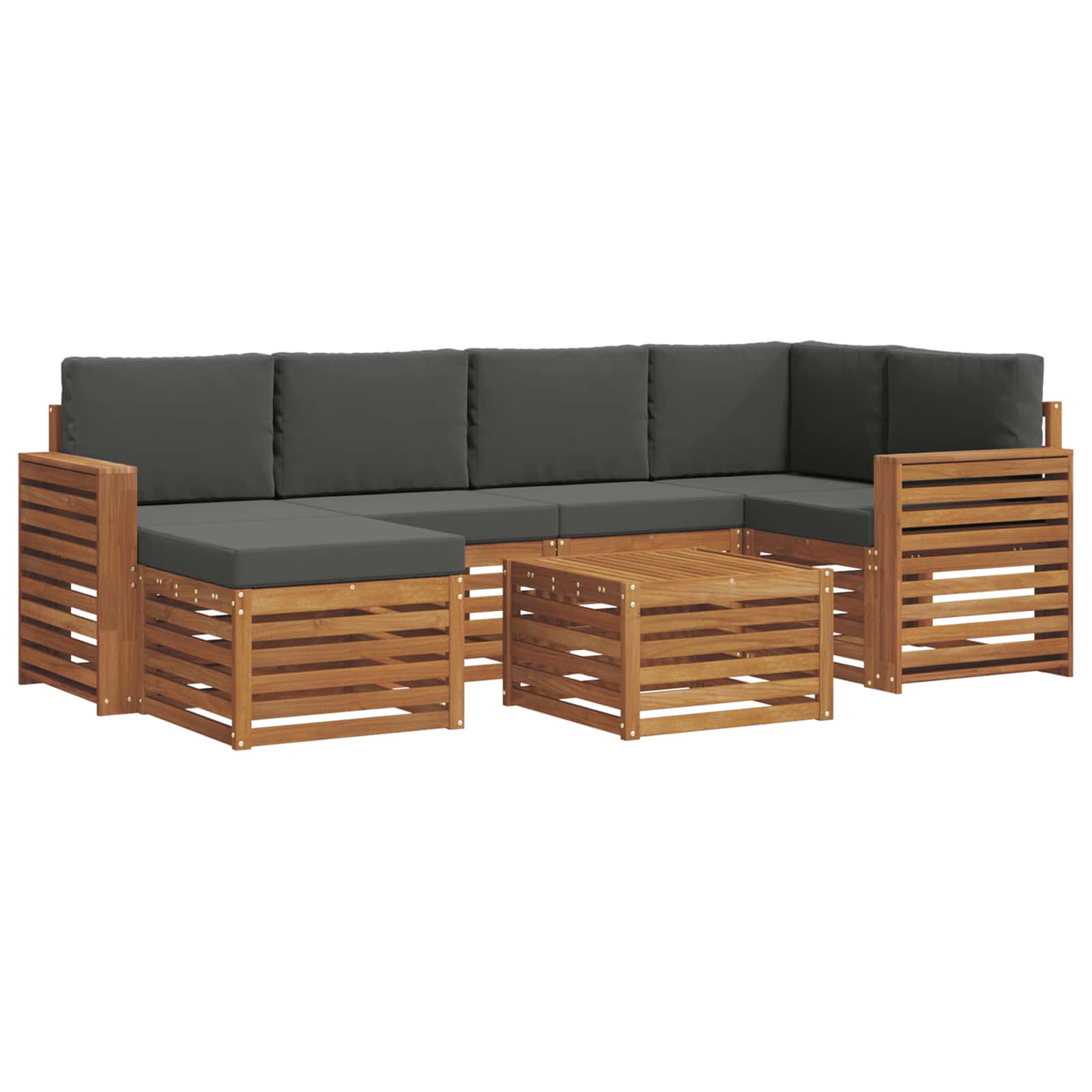 Hoekbank Set 7 pcs Natuurlijk en Antraciet Massief Acaciahout is nu te koop bij PeponiXL, paradijselijk wonen!