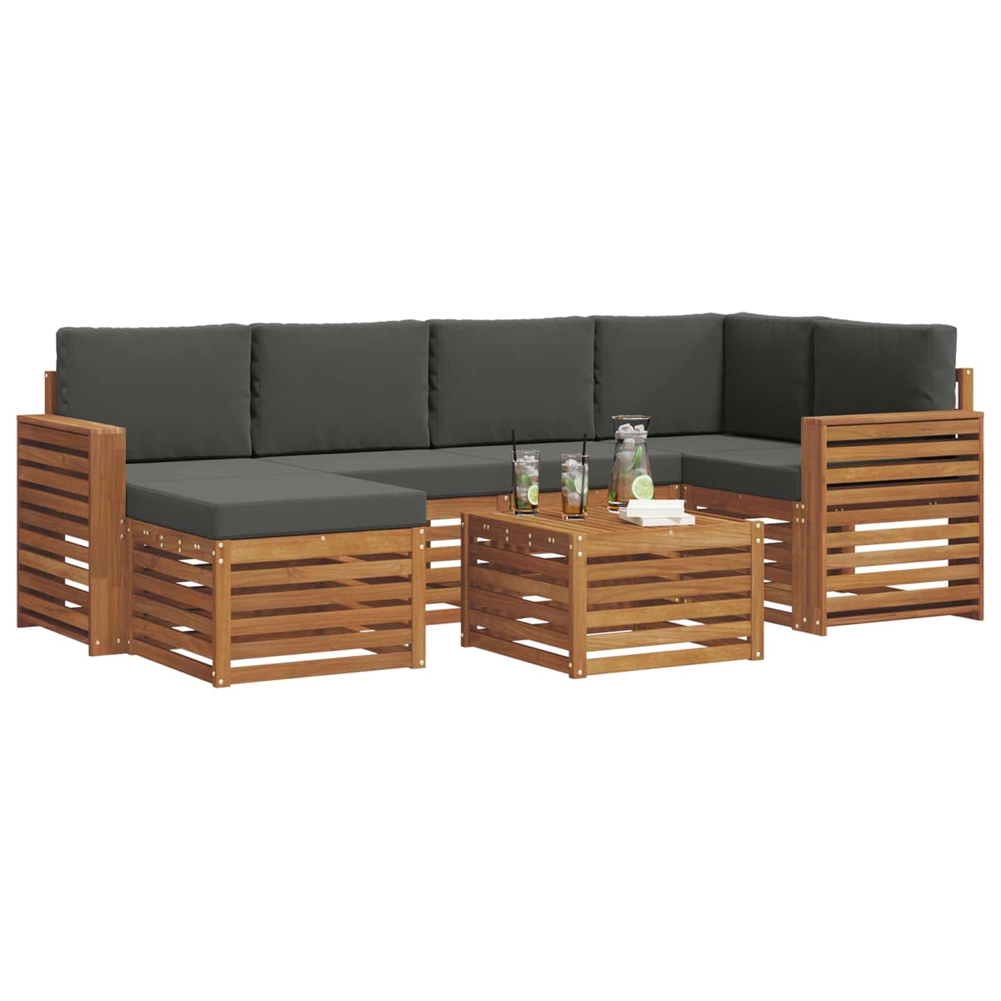 Hoekbank Set 7 pcs Natuurlijk en Antraciet Massief Acaciahout is nu te koop bij PeponiXL, paradijselijk wonen!