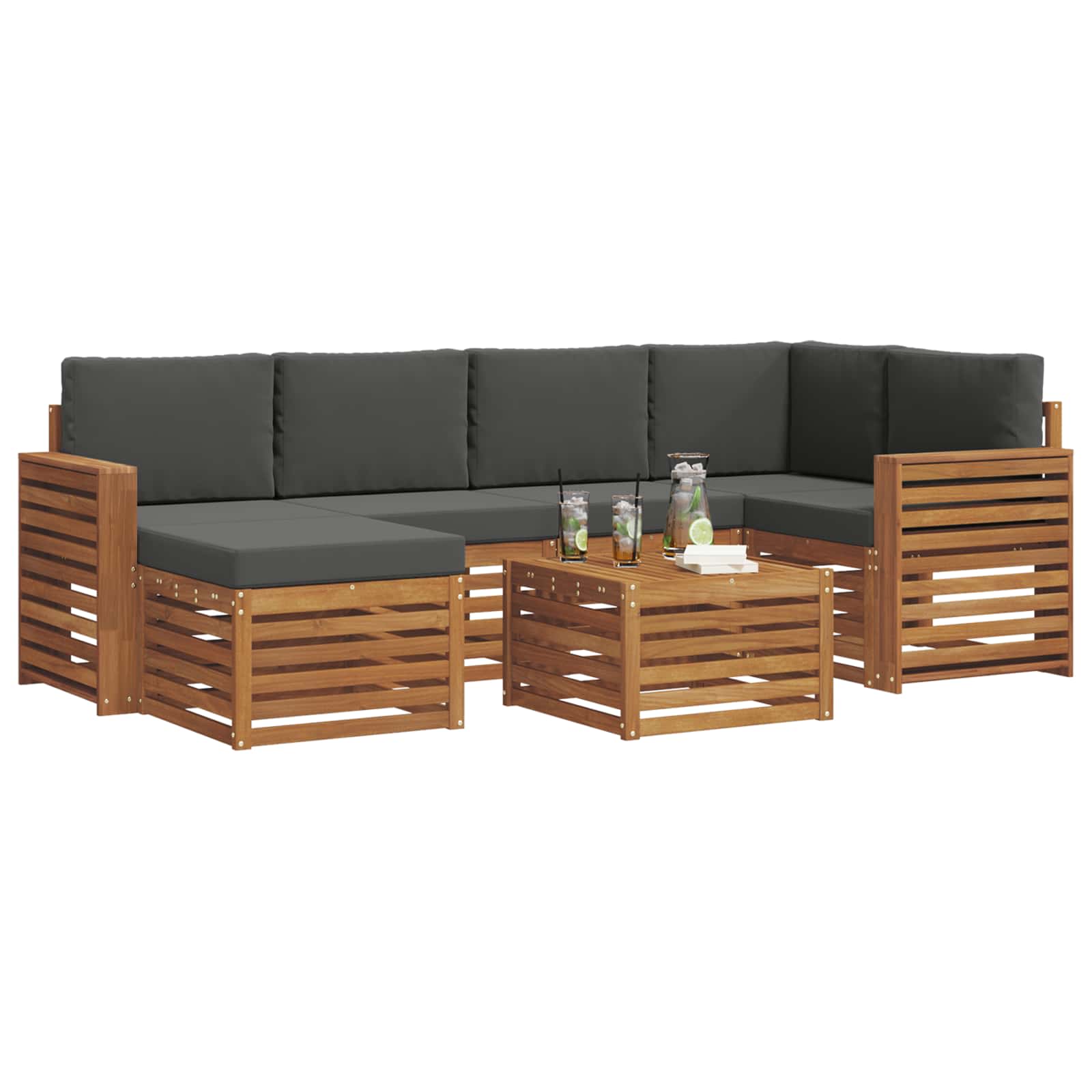 Hoekbank Set 7 pcs Natuurlijk en Antraciet Massief Acaciahout is nu te koop bij PeponiXL, paradijselijk wonen!
