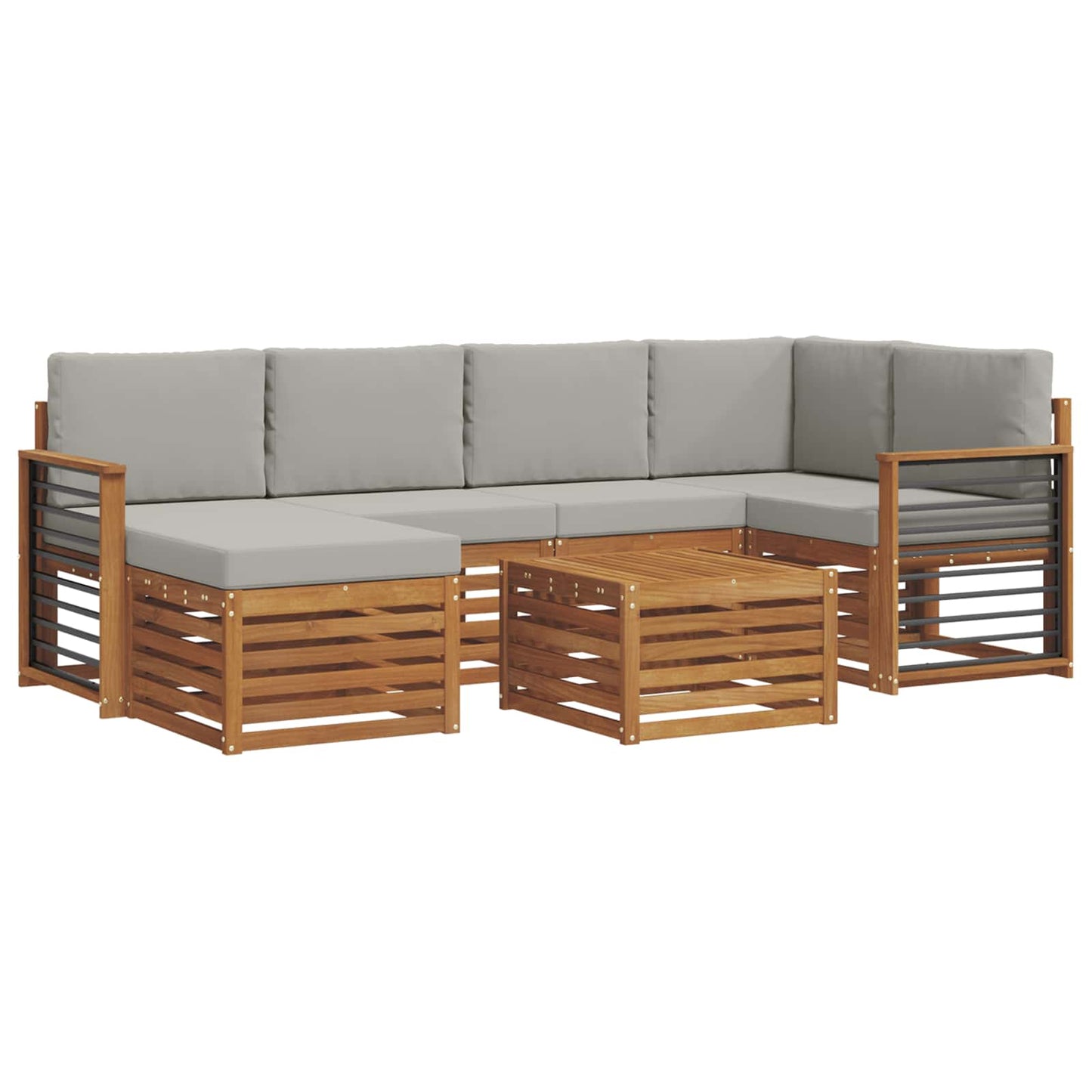 Hoekbank Set 7 pcs Natuurlijk en Lichtgrijs Massief Acaciahout is nu te koop bij PeponiXL, paradijselijk wonen!
