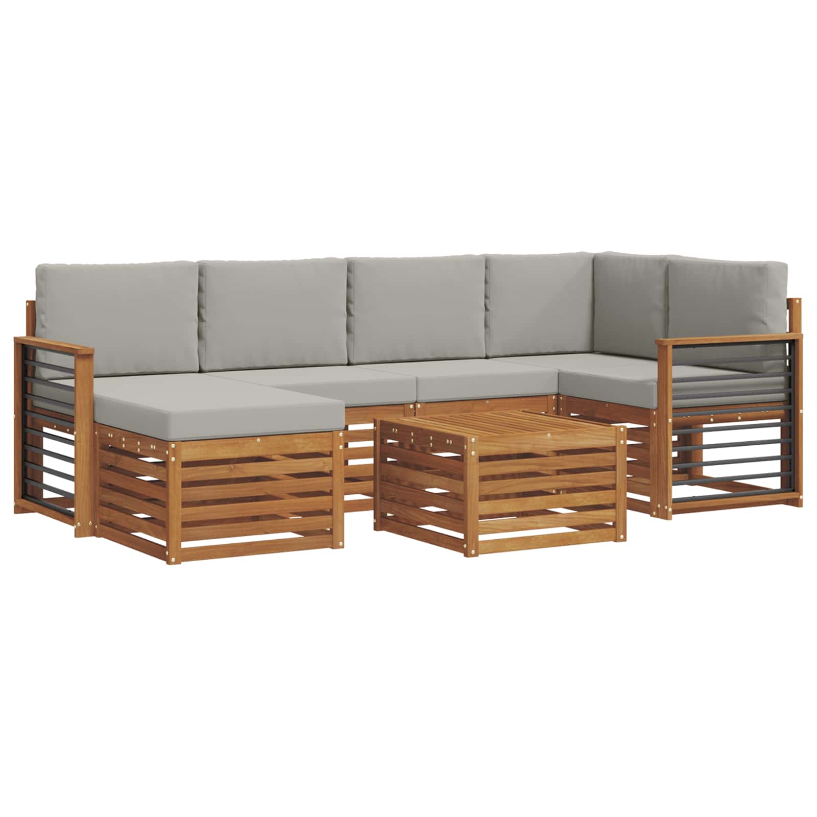 Hoekbank Set 7 pcs Natuurlijk en Lichtgrijs Massief Acaciahout is nu te koop bij PeponiXL, paradijselijk wonen!