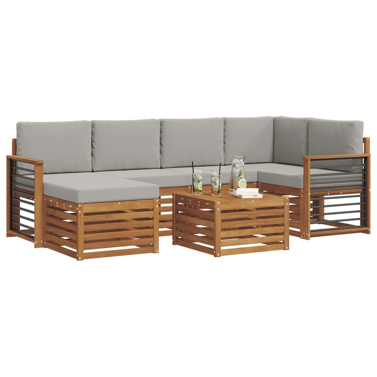 Hoekbank Set 7 pcs Natuurlijk en Lichtgrijs Massief Acaciahout is nu te koop bij PeponiXL, paradijselijk wonen!