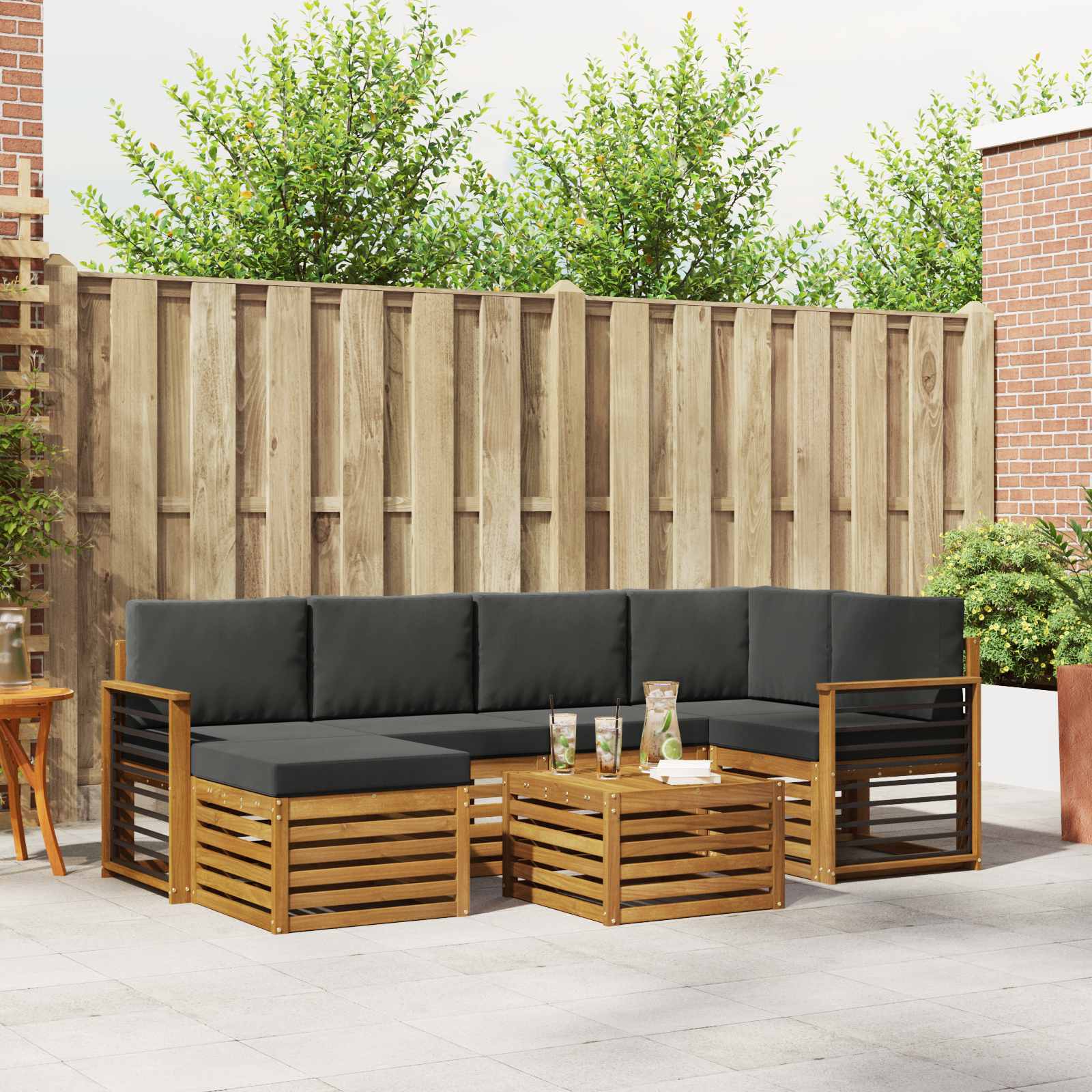 Hoekbank Set 7 pcs Natuurlijk en Antraciet Massief Acaciahout is nu te koop bij PeponiXL, paradijselijk wonen!