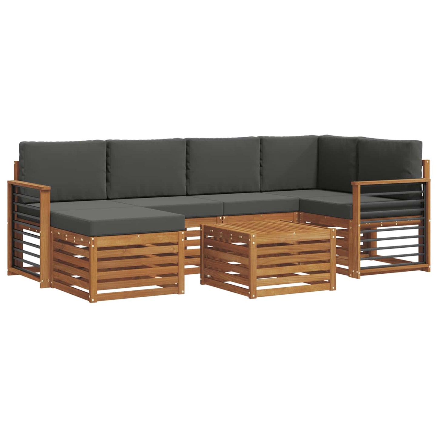 Hoekbank Set 7 pcs Natuurlijk en Antraciet Massief Acaciahout is nu te koop bij PeponiXL, paradijselijk wonen!
