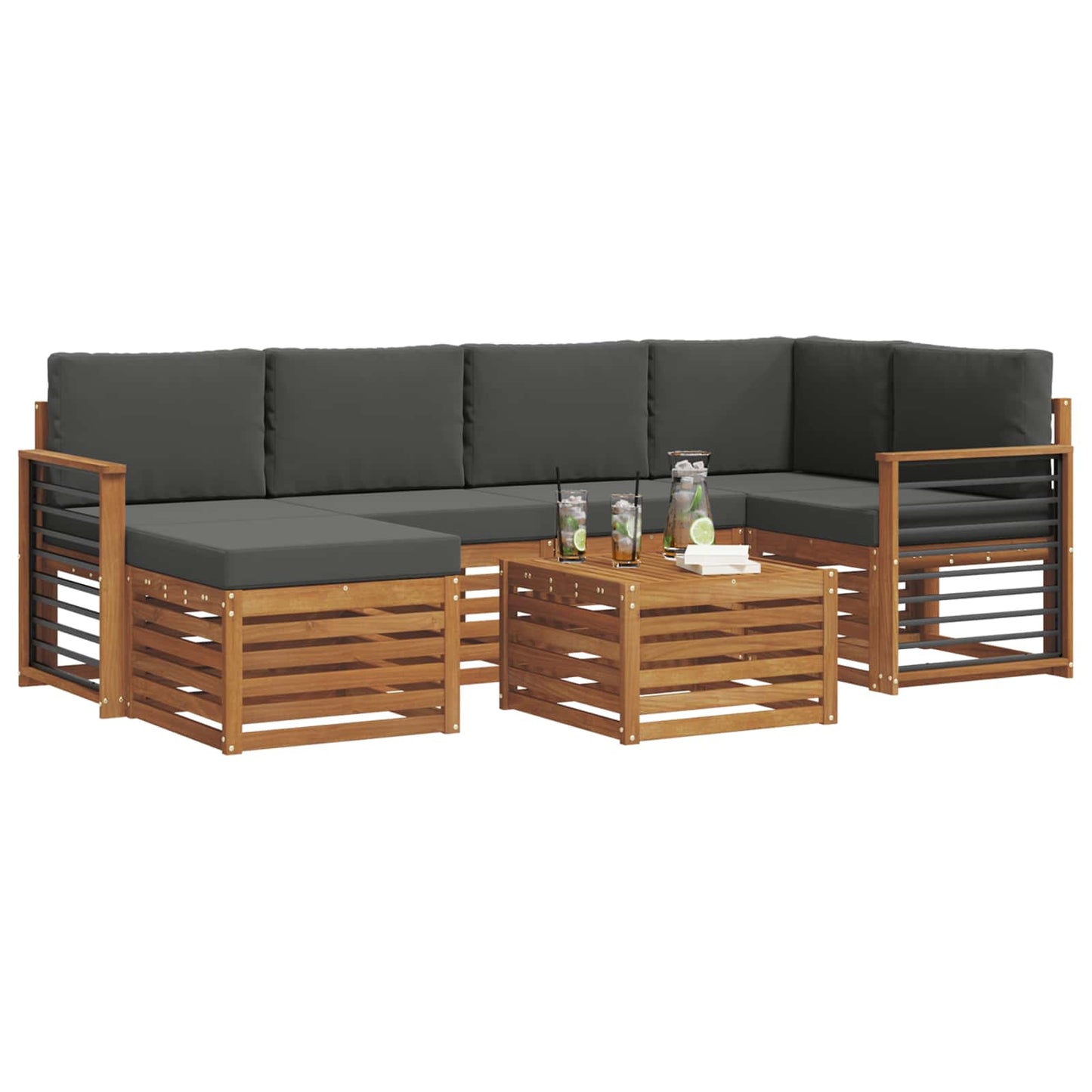 Hoekbank Set 7 pcs Natuurlijk en Antraciet Massief Acaciahout is nu te koop bij PeponiXL, paradijselijk wonen!