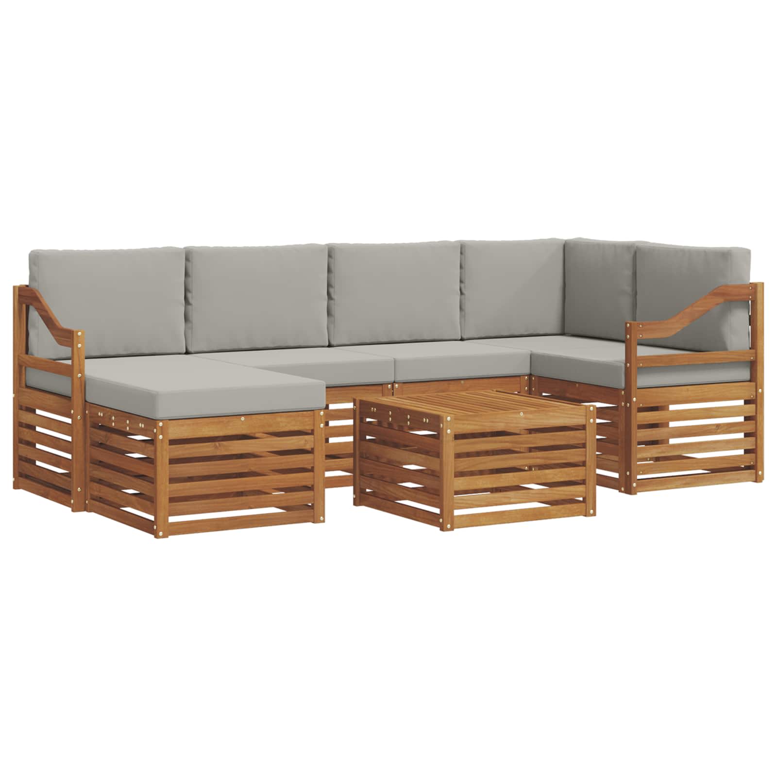 Hoekbank Set 7 pcs Natuurlijk en Lichtgrijs Massief Acaciahout is nu te koop bij PeponiXL, paradijselijk wonen!