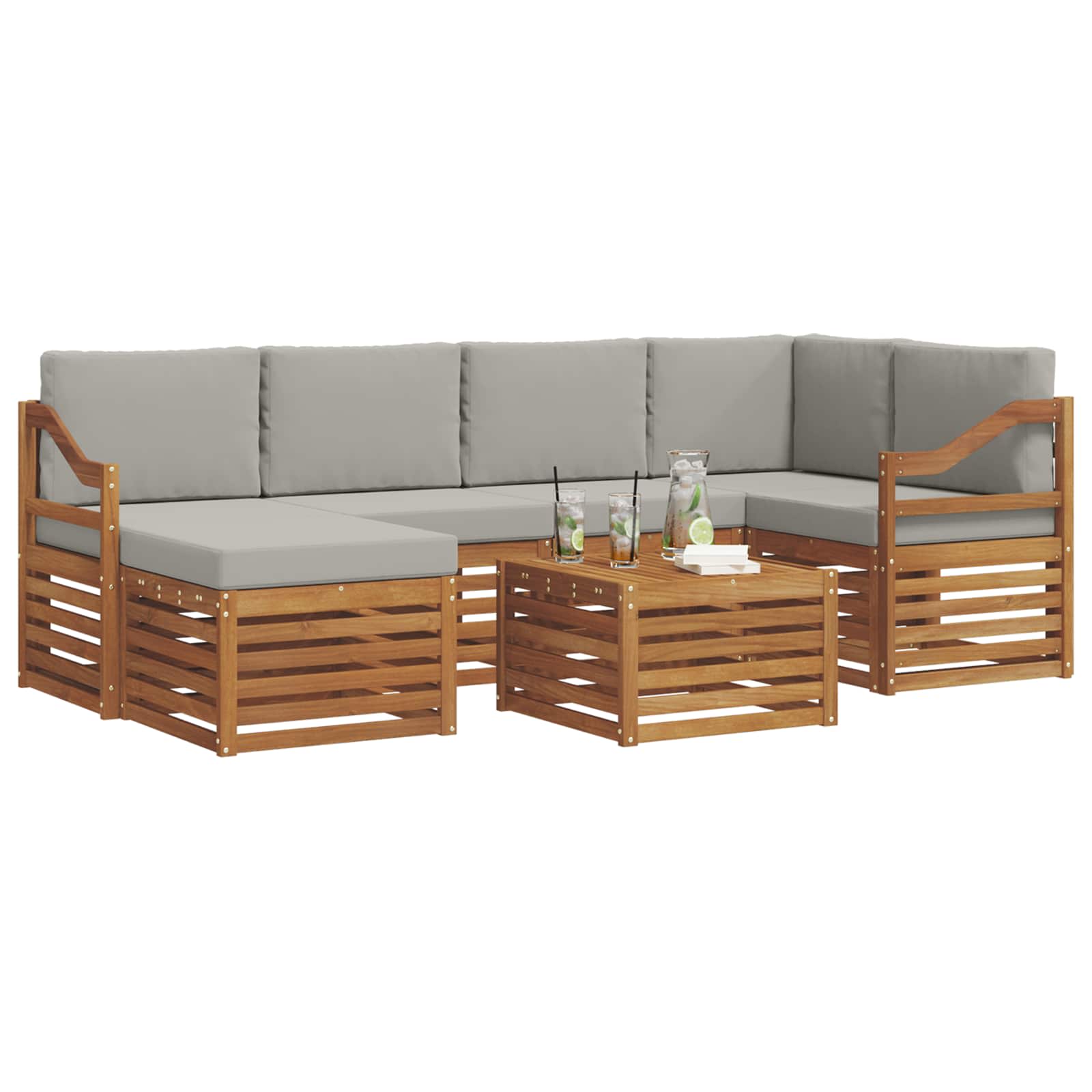 Hoekbank Set 7 pcs Natuurlijk en Lichtgrijs Massief Acaciahout is nu te koop bij PeponiXL, paradijselijk wonen!