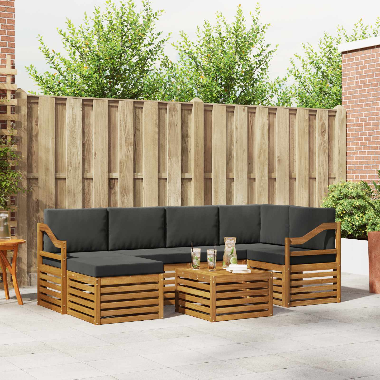 Hoekbank Set 7 pcs Natuurlijk en Antraciet Massief Acaciahout is nu te koop bij PeponiXL, paradijselijk wonen!