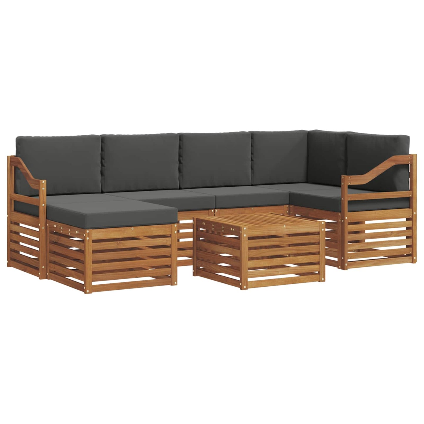 Hoekbank Set 7 pcs Natuurlijk en Antraciet Massief Acaciahout is nu te koop bij PeponiXL, paradijselijk wonen!