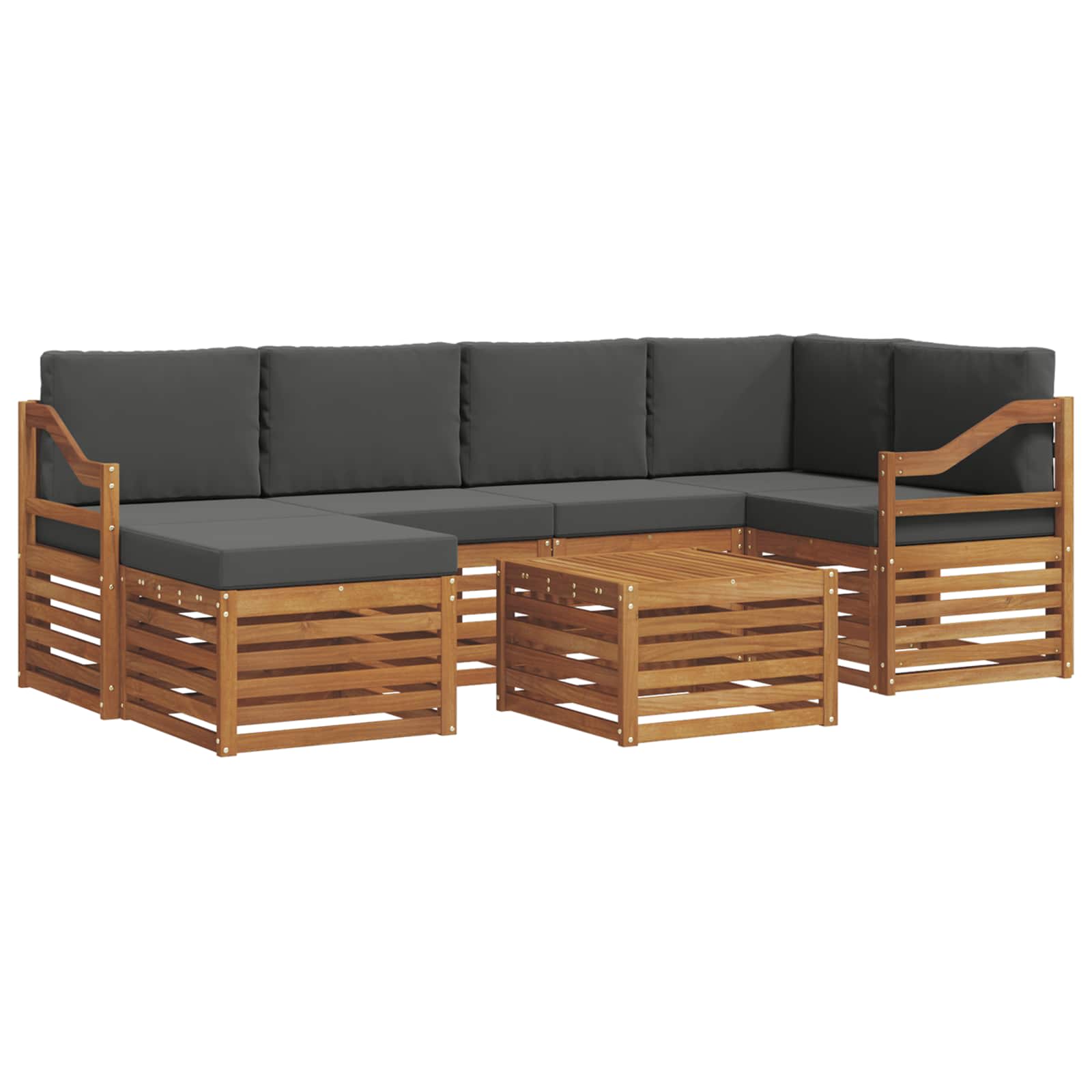 Hoekbank Set 7 pcs Natuurlijk en Antraciet Massief Acaciahout is nu te koop bij PeponiXL, paradijselijk wonen!