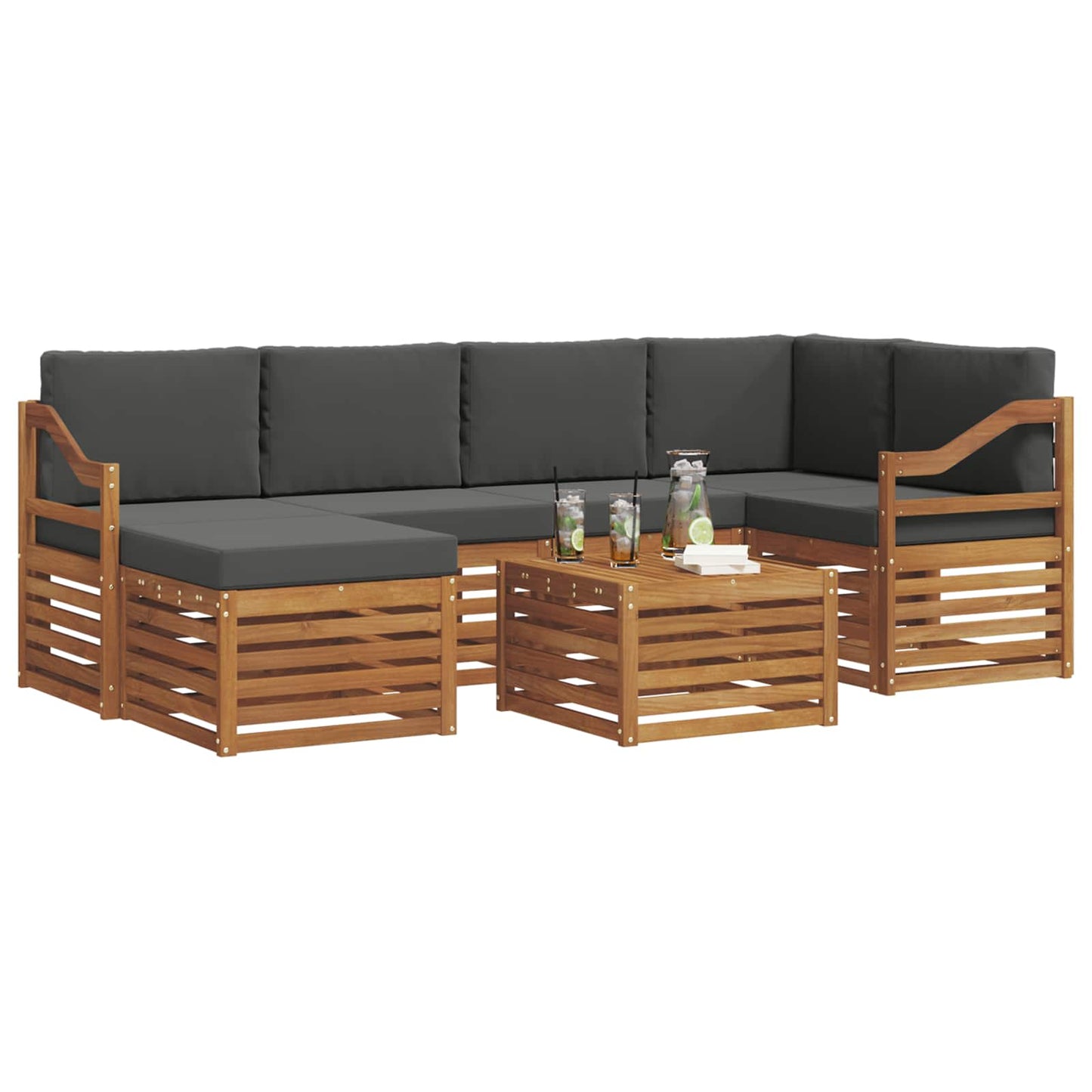 Hoekbank Set 7 pcs Natuurlijk en Antraciet Massief Acaciahout is nu te koop bij PeponiXL, paradijselijk wonen!