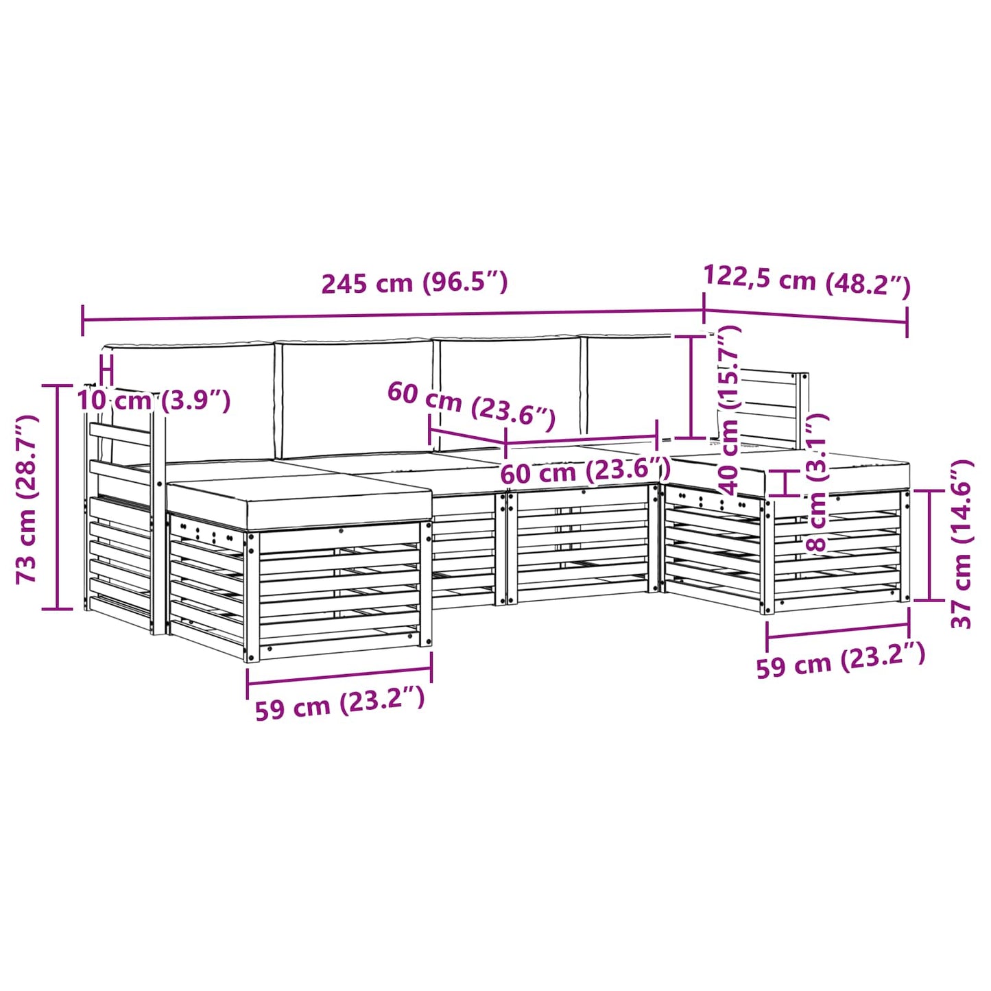 Sofa-Sets 6 pcs Natuurlijk en Lichtgrijs Massief Acaciahout is nu te koop bij PeponiXL, paradijselijk wonen!