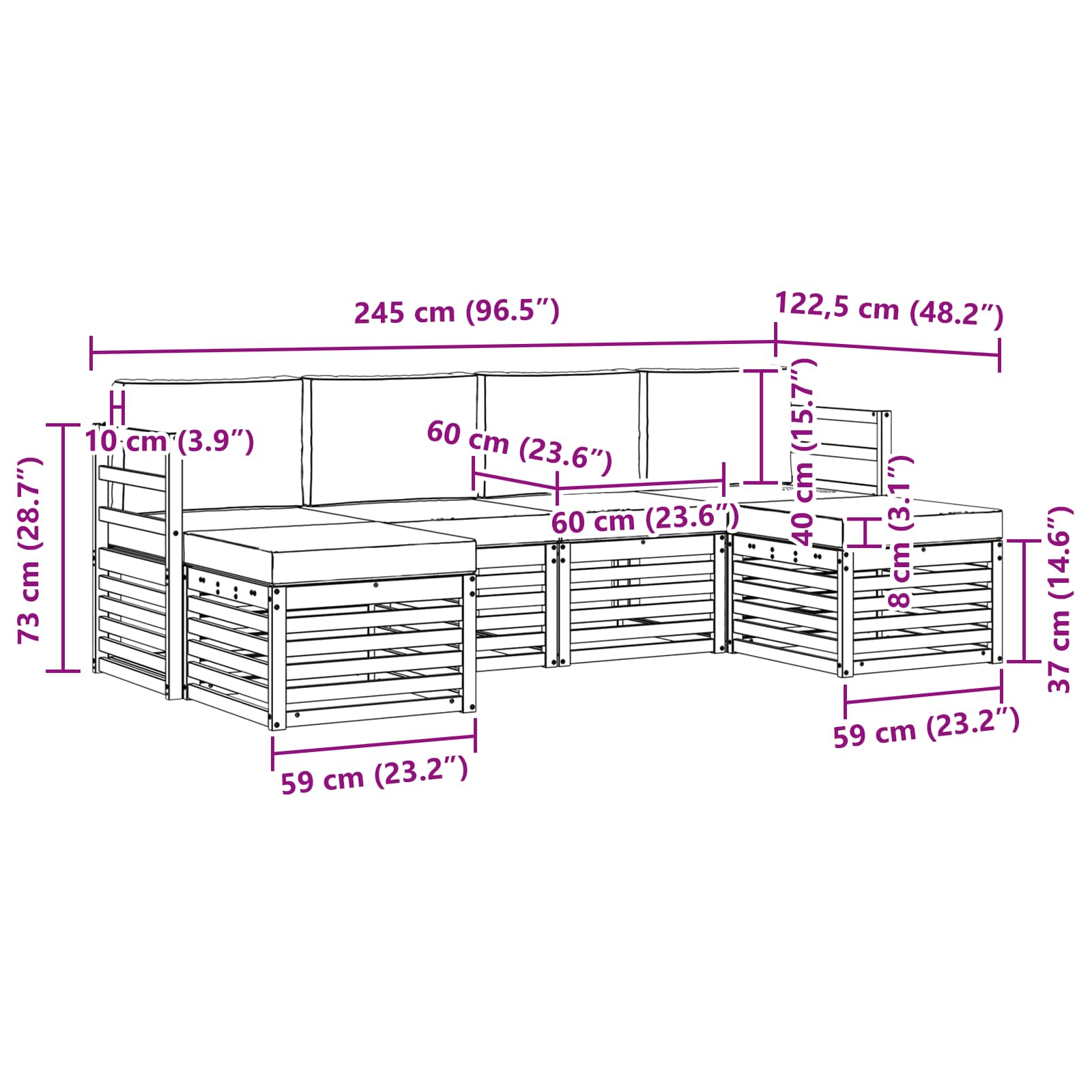 Sofa-Sets 6 pcs Natuurlijk en Lichtgrijs Massief Acaciahout is nu te koop bij PeponiXL, paradijselijk wonen!
