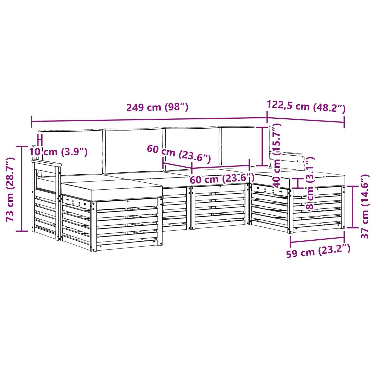 Sofa-Sets 6 pcs Natuurlijk en Antraciet Massief Acaciahout is nu te koop bij PeponiXL, paradijselijk wonen!