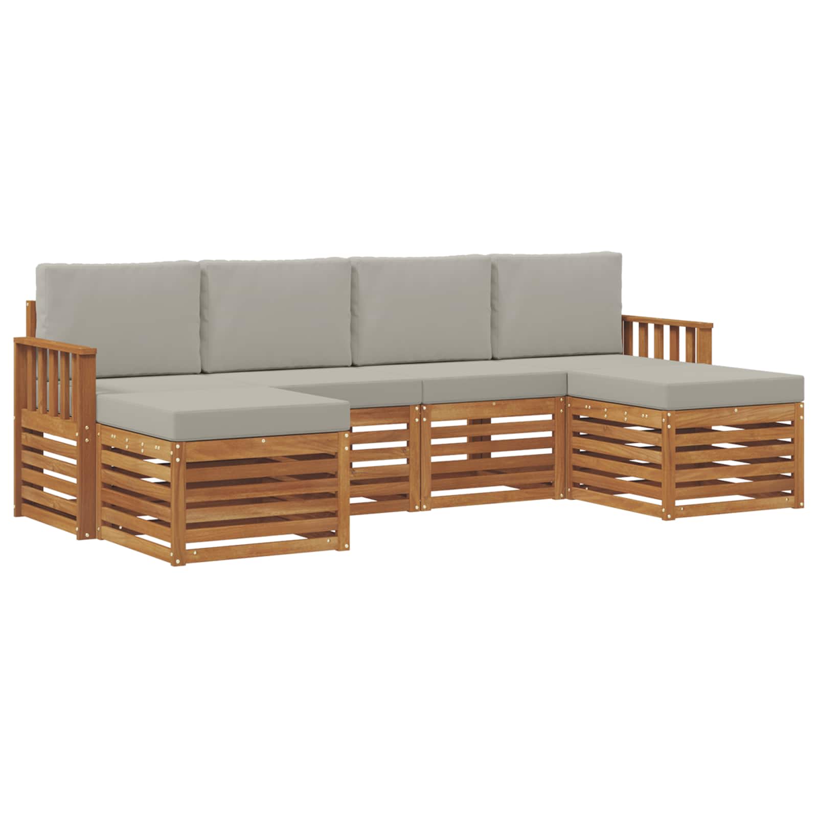 Sofa-Sets 6 pcs Natuurlijk en Lichtgrijs Massief Acaciahout is nu te koop bij PeponiXL, paradijselijk wonen!