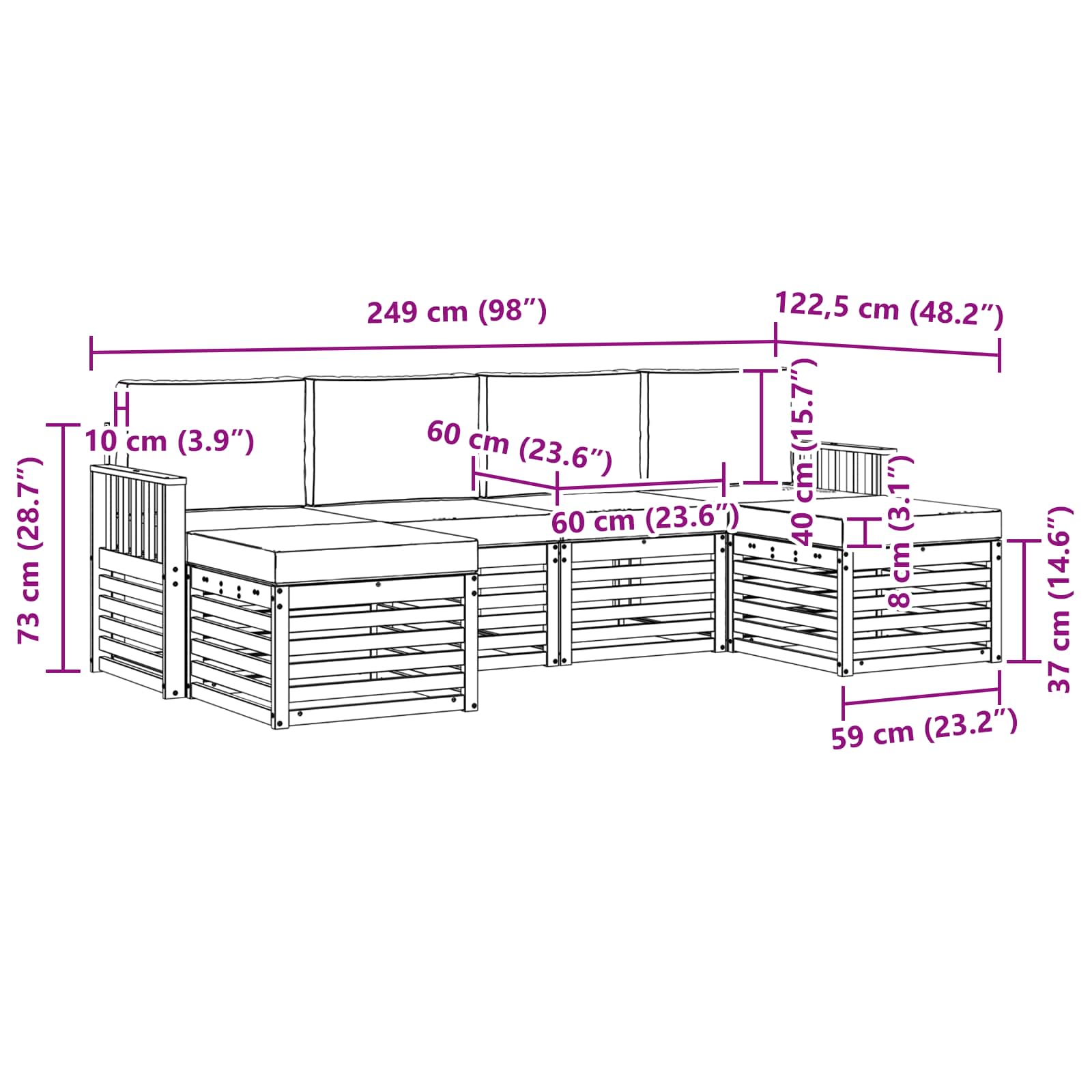 Sofa-Sets 6 pcs Natuurlijk en Lichtgrijs Massief Acaciahout is nu te koop bij PeponiXL, paradijselijk wonen!
