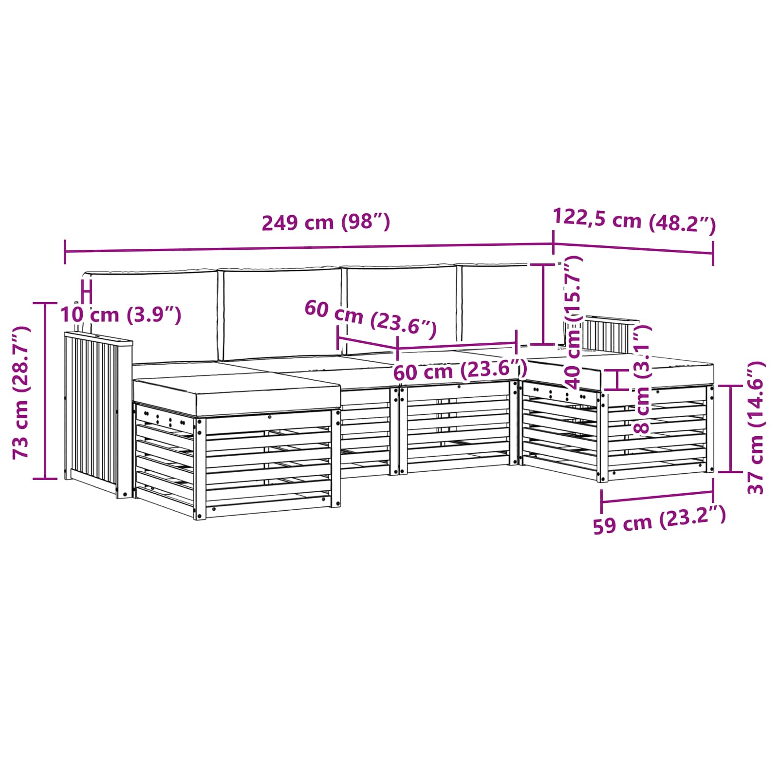 Sofa-Sets 6 pcs Natuurlijk en Lichtgrijs Massief Acaciahout is nu te koop bij PeponiXL, paradijselijk wonen!