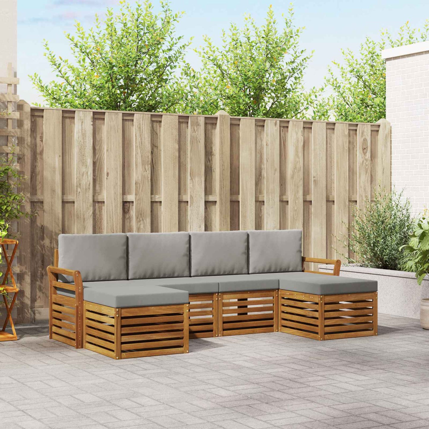 Sofa-Sets 6 pcs Natuurlijk en Lichtgrijs Massief Acaciahout is nu te koop bij PeponiXL, paradijselijk wonen!