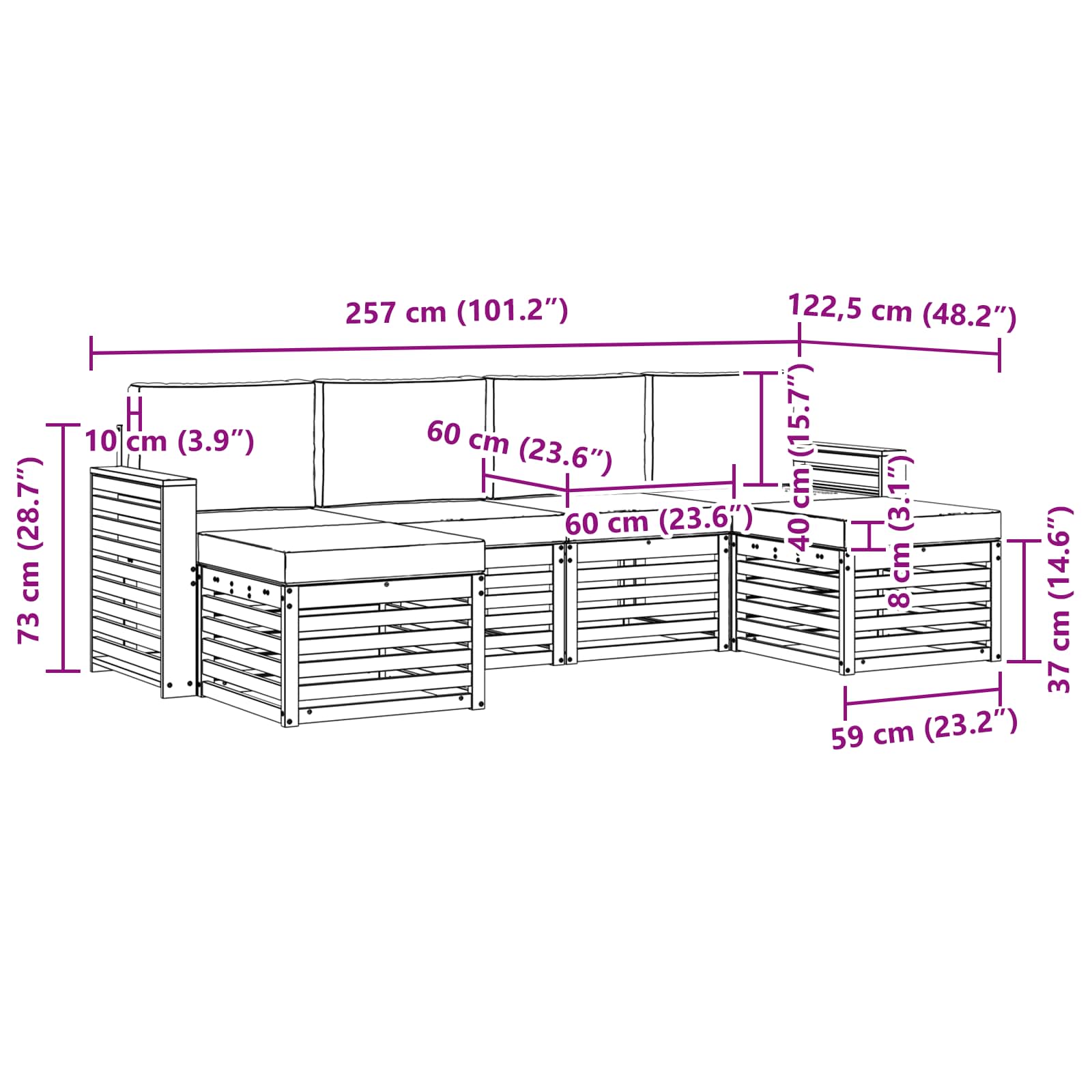 Sofa-Sets 6 pcs Natuurlijk en Antraciet Massief Acaciahout is nu te koop bij PeponiXL, paradijselijk wonen!