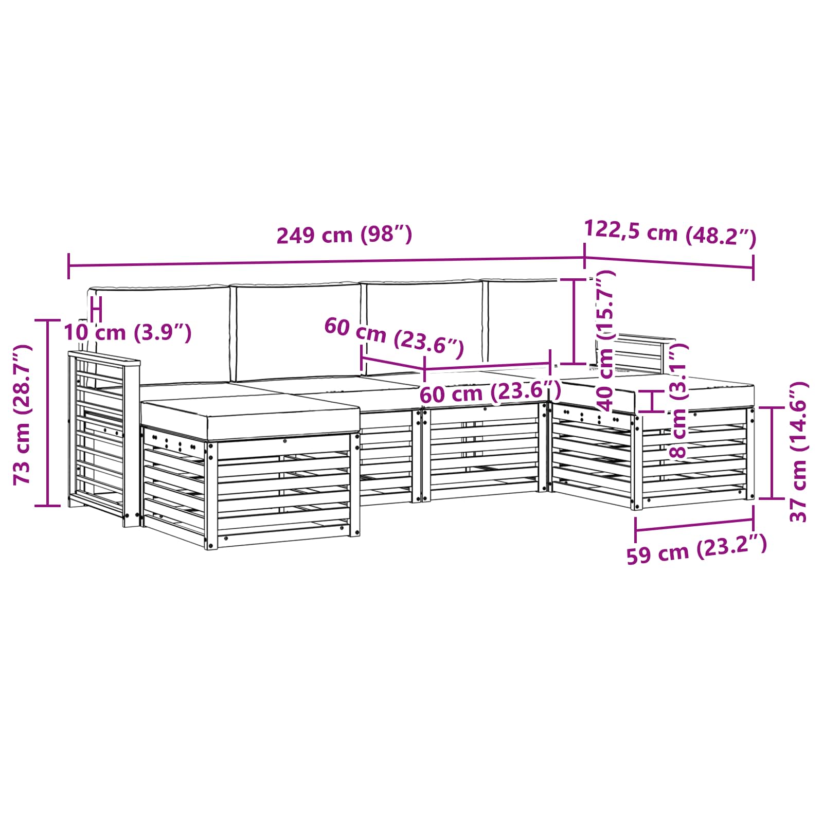 Sofa-Sets 6 pcs Natuurlijk en Lichtgrijs Massief Acaciahout is nu te koop bij PeponiXL, paradijselijk wonen!