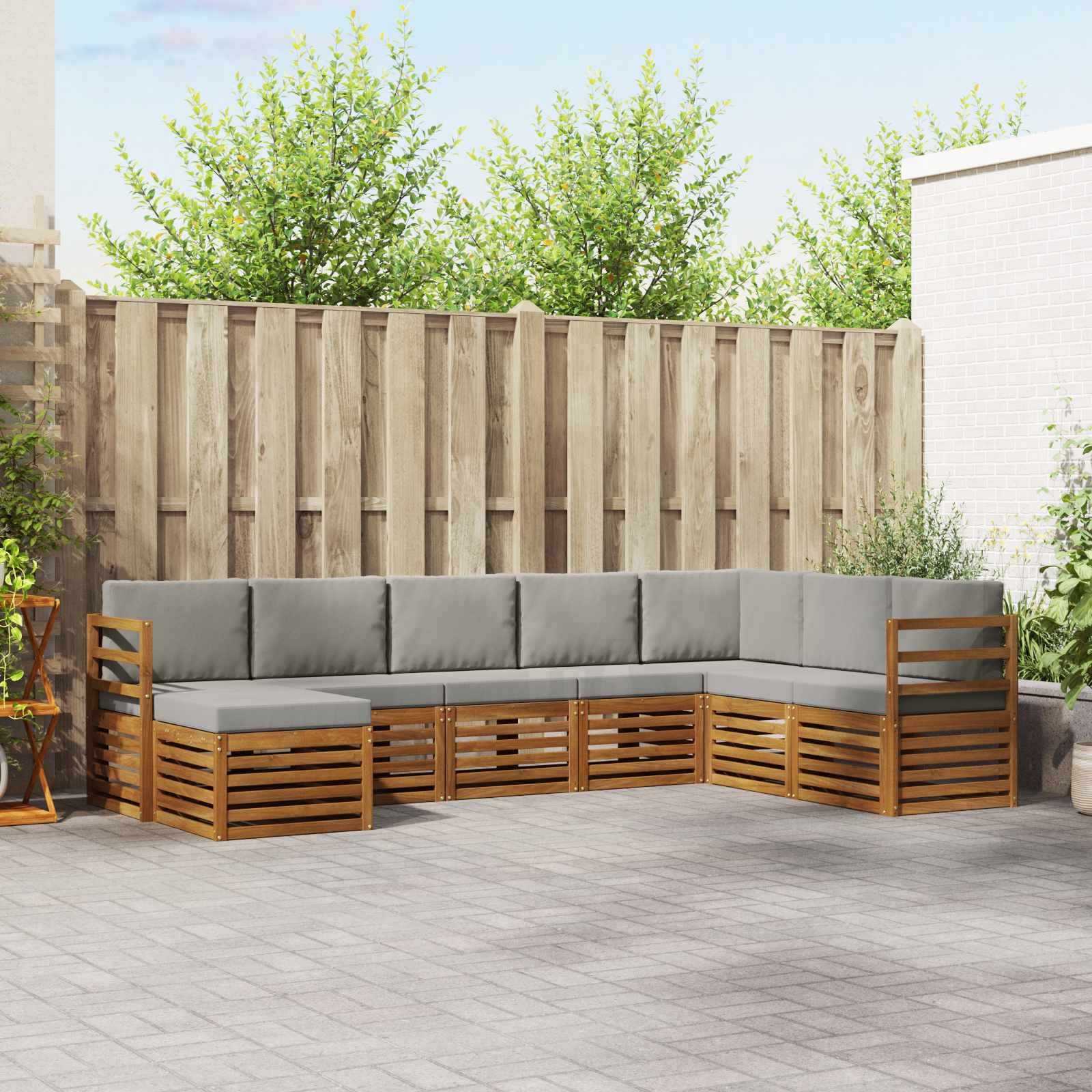 Buiten bankenset met kussen 8 pcs Natuurlijk en Lichtgrijs is nu te koop bij PeponiXL, paradijselijk wonen!