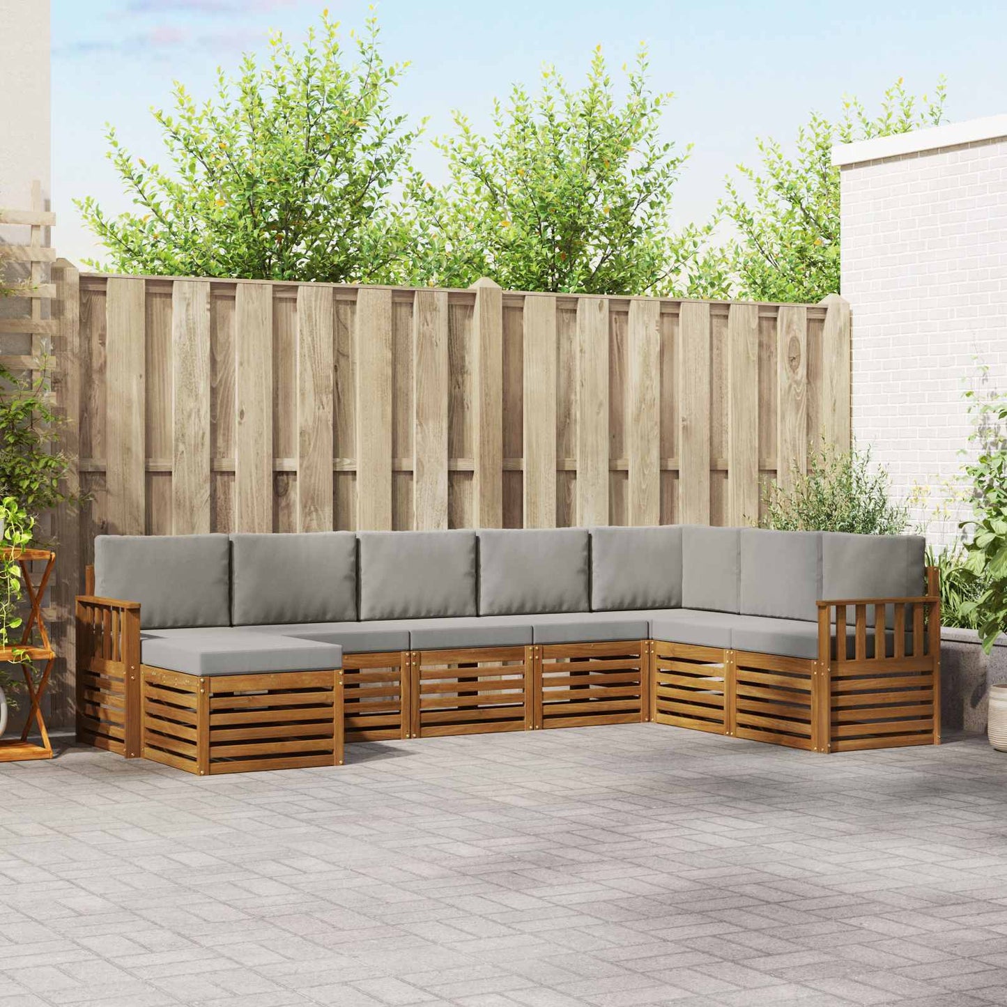 Buiten bankenset met kussen 8 pcs Natuurlijk en Lichtgrijs is nu te koop bij PeponiXL, paradijselijk wonen!