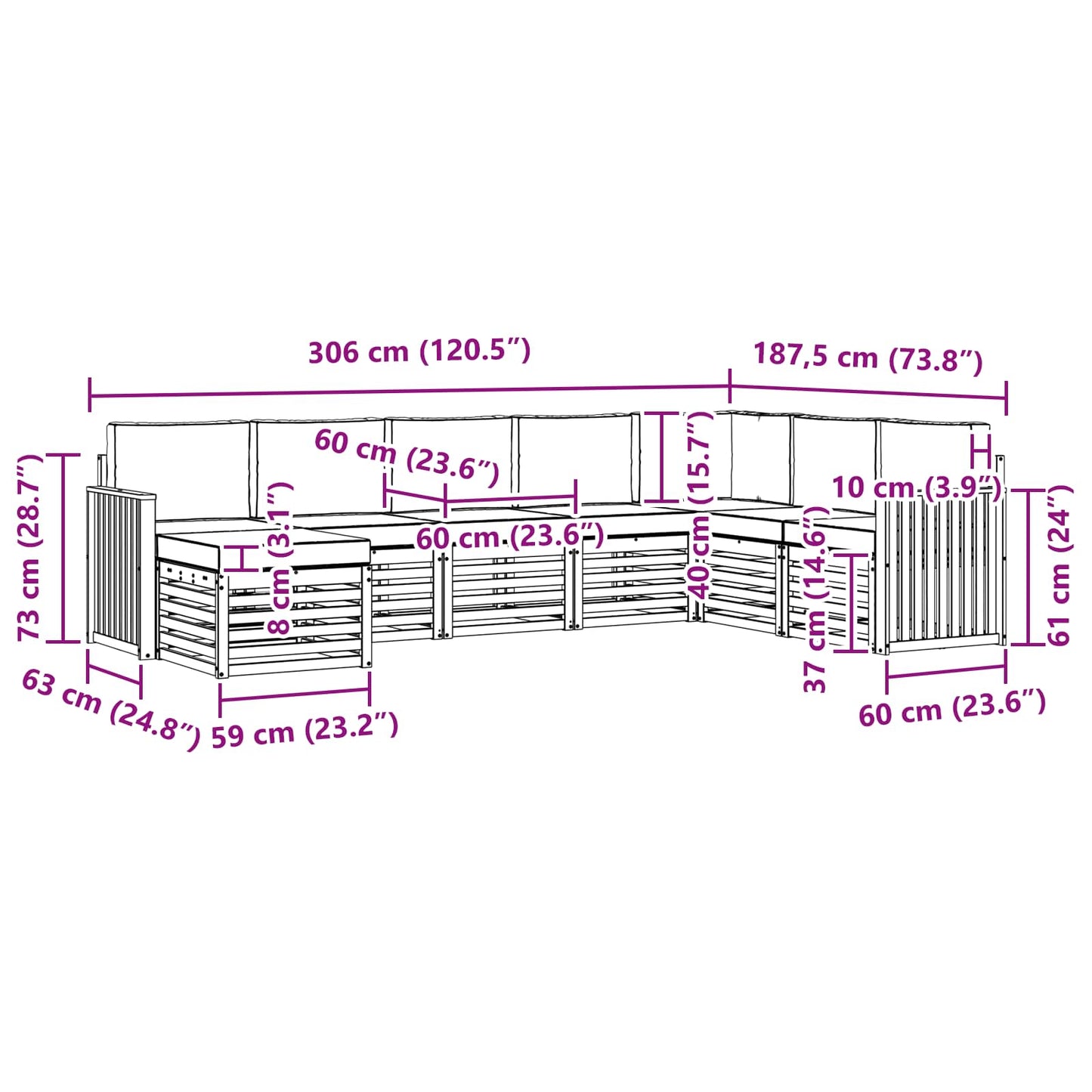 Buiten bankenset met kussen 8 pcs Natuurlijk en Lichtgrijs is nu te koop bij PeponiXL, paradijselijk wonen!