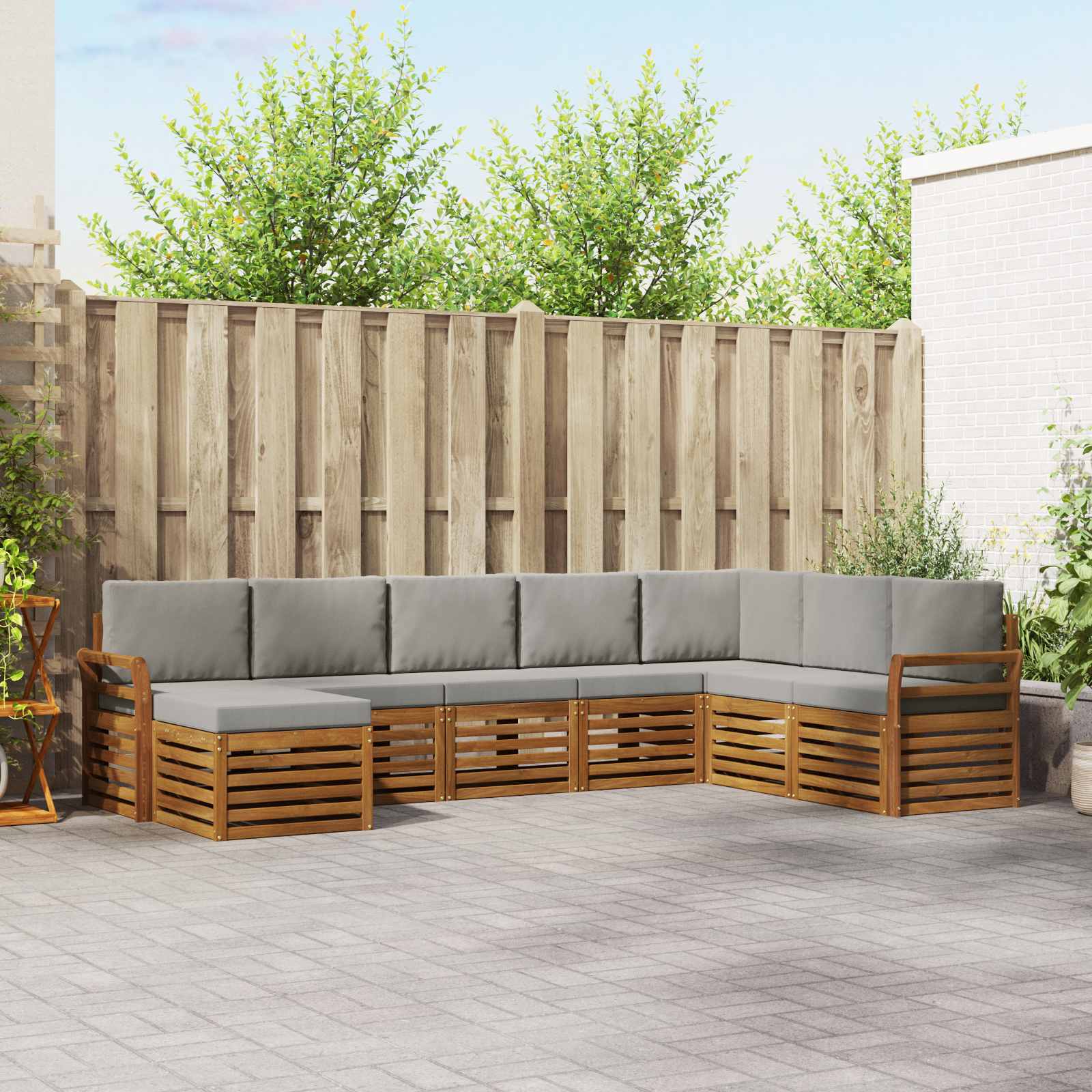 Buiten bankenset met kussen 8 pcs Natuurlijk en Lichtgrijs is nu te koop bij PeponiXL, paradijselijk wonen!