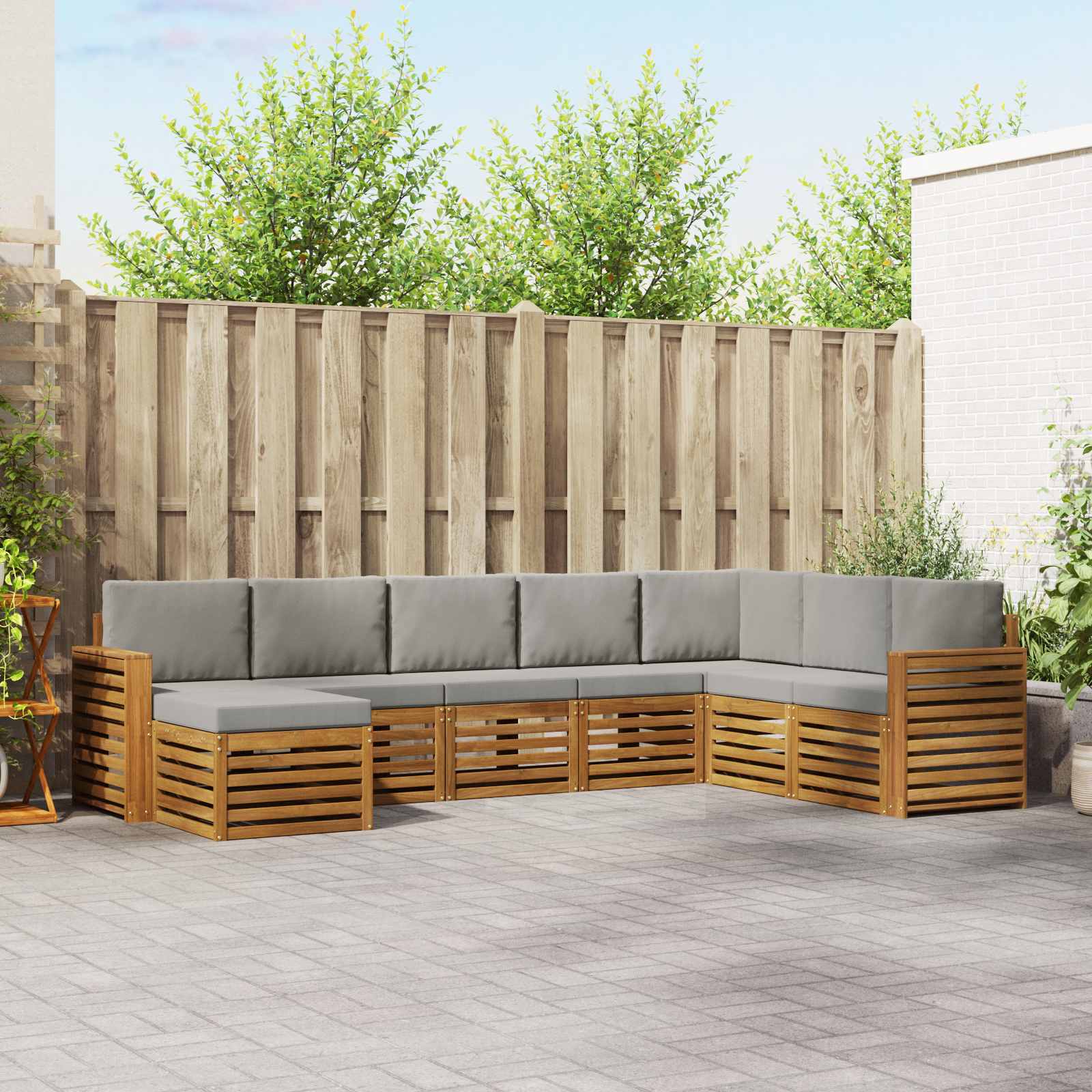 Buiten bankenset met kussen 8 pcs Natuurlijk en Lichtgrijs is nu te koop bij PeponiXL, paradijselijk wonen!