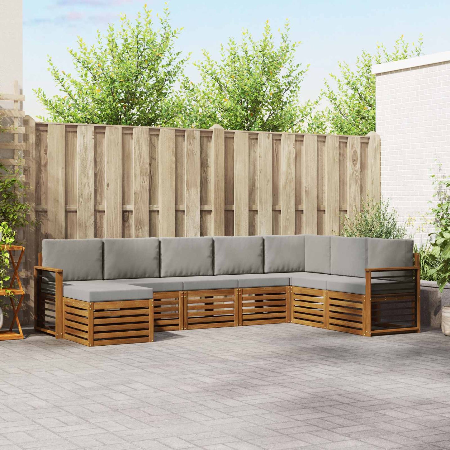 Buiten bankenset met kussen 8 pcs Natuurlijk en Lichtgrijs is nu te koop bij PeponiXL, paradijselijk wonen!