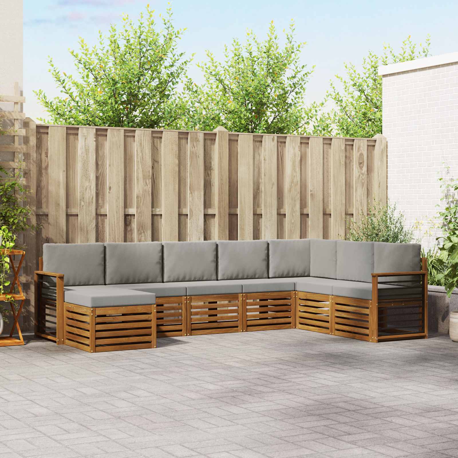 Buiten bankenset met kussen 8 pcs Natuurlijk en Lichtgrijs is nu te koop bij PeponiXL, paradijselijk wonen!