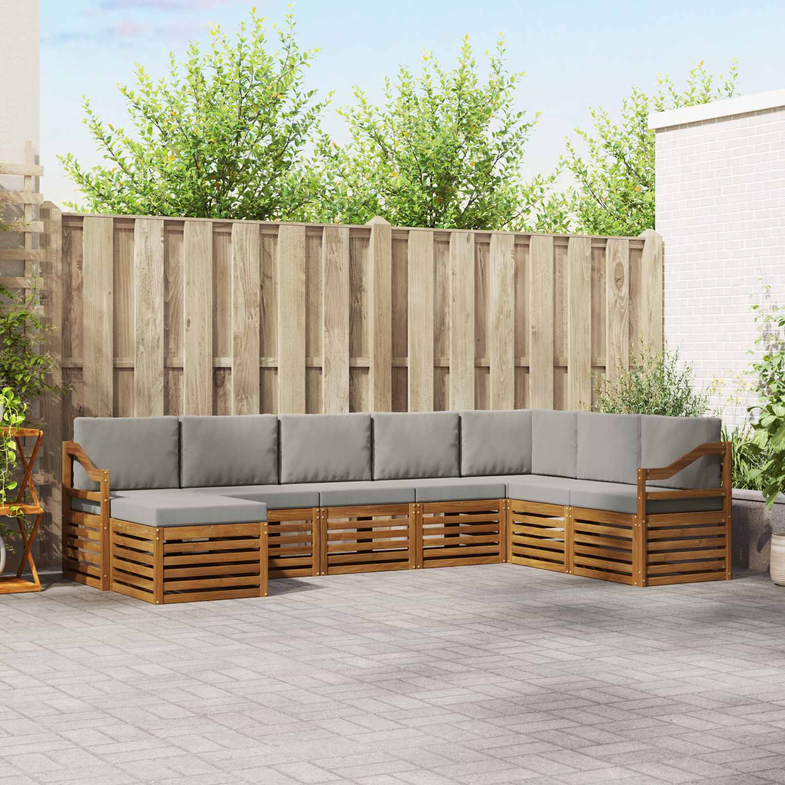 Buiten bankenset met kussen 8 pcs Natuurlijk en Lichtgrijs is nu te koop bij PeponiXL, paradijselijk wonen!