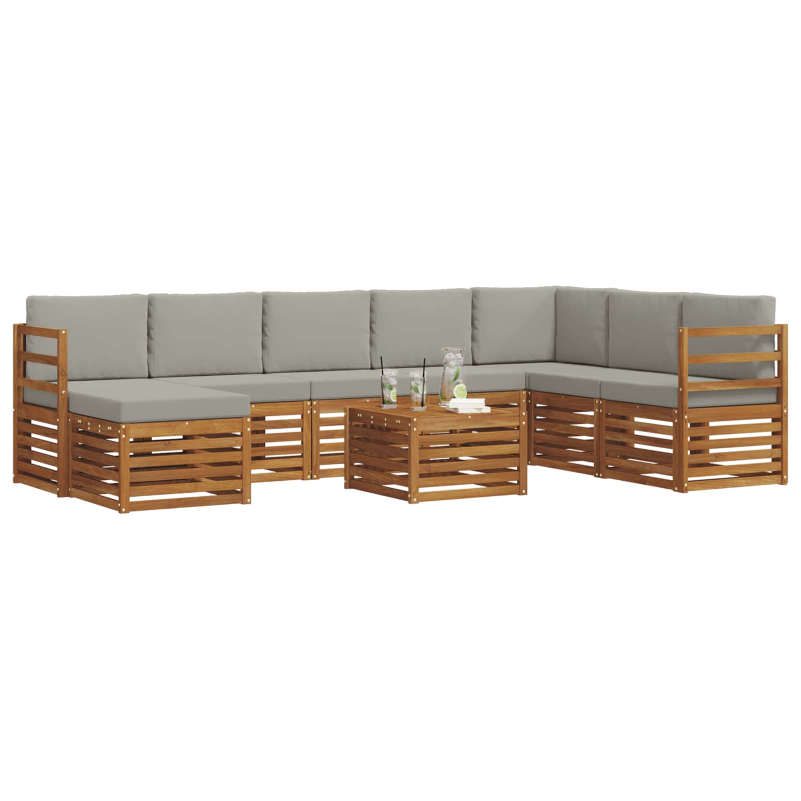 Buiten bankenset met kussen 9 pcs Natuurlijk en Lichtgrijs is nu te koop bij PeponiXL, paradijselijk wonen!