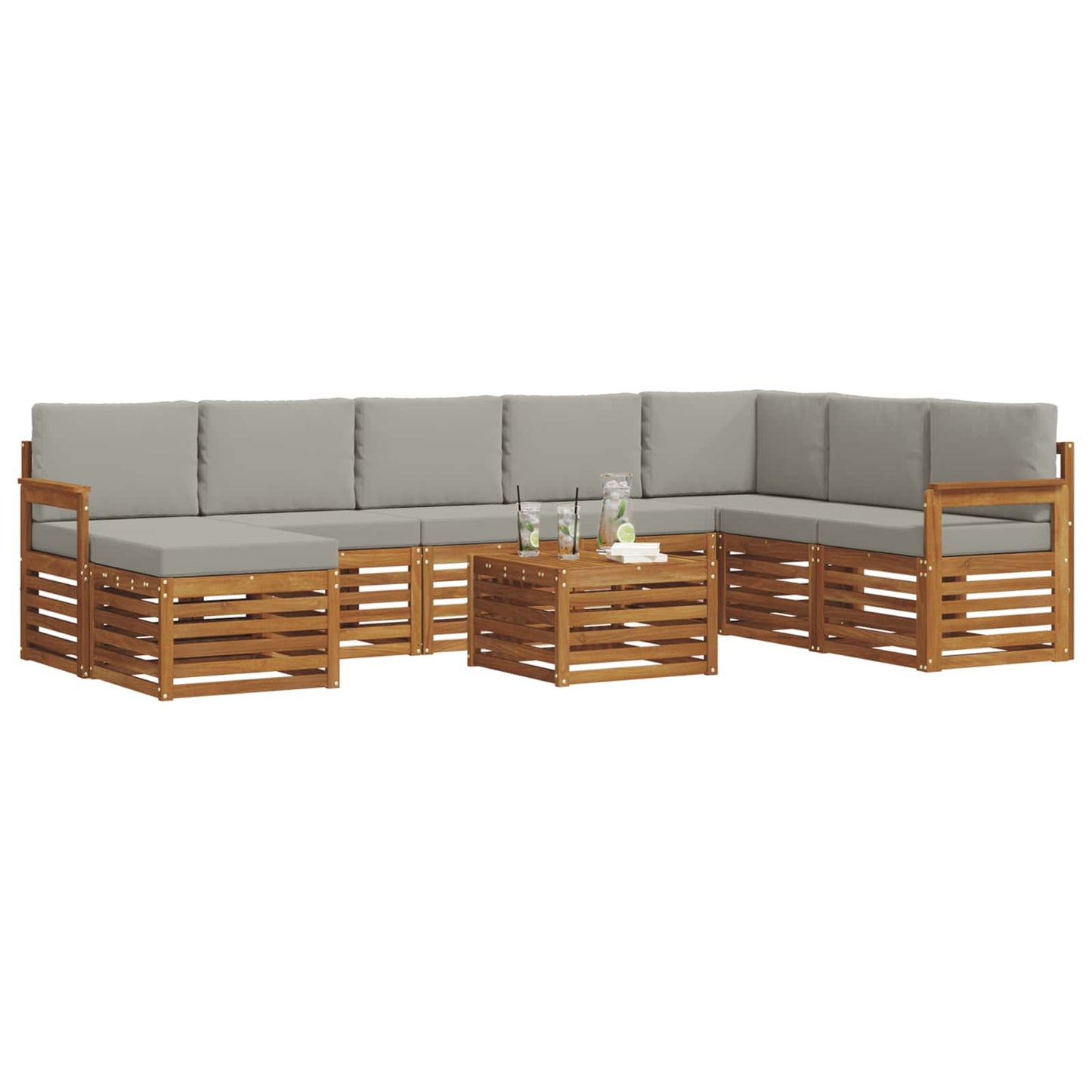 Buiten bankenset met kussen 9 pcs Natuurlijk en Lichtgrijs is nu te koop bij PeponiXL, paradijselijk wonen!