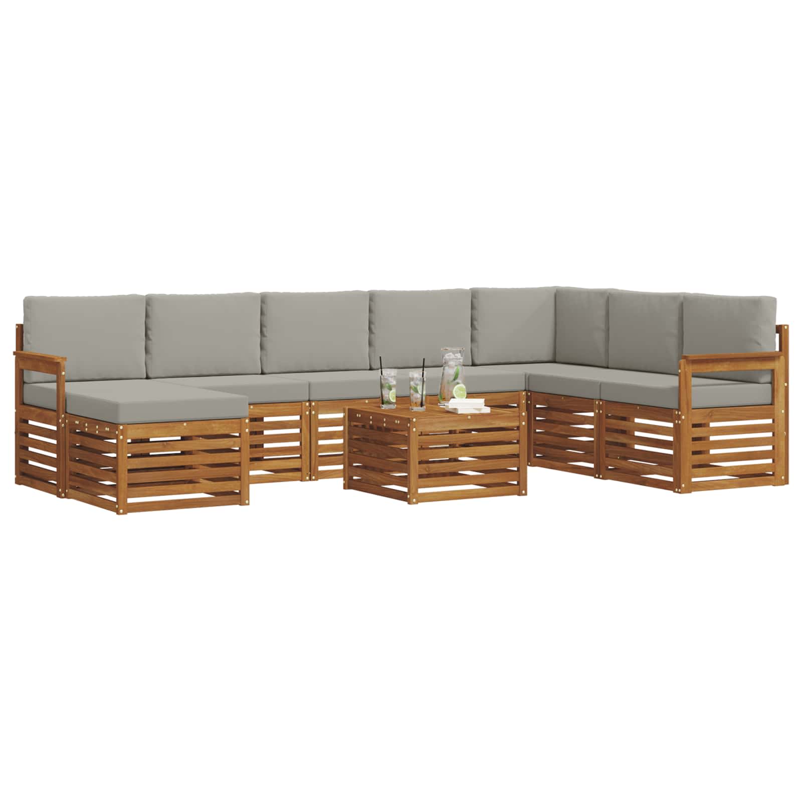 Buiten bankenset met kussen 9 pcs Natuurlijk en Lichtgrijs is nu te koop bij PeponiXL, paradijselijk wonen!