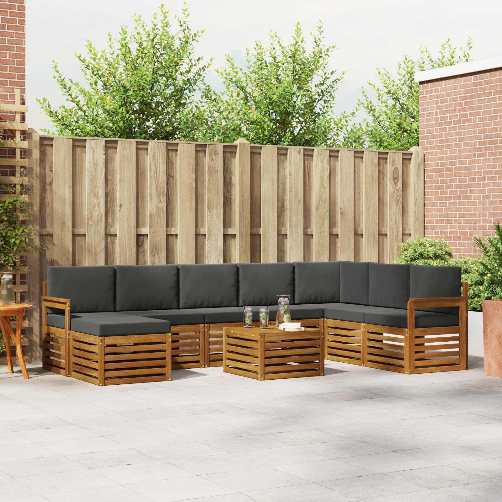 Buiten bankenset met kussen 9 pcs Natuurlijk en Antraciet is nu te koop bij PeponiXL, paradijselijk wonen!