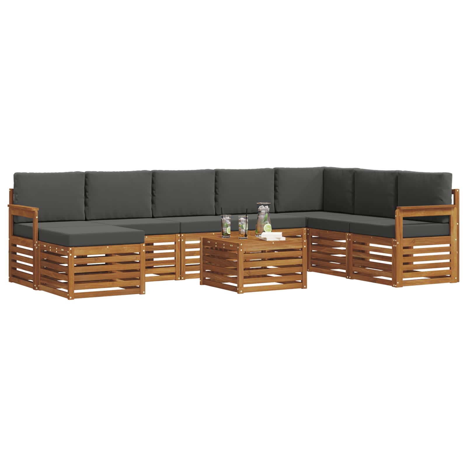 Buiten bankenset met kussen 9 pcs Natuurlijk en Antraciet is nu te koop bij PeponiXL, paradijselijk wonen!