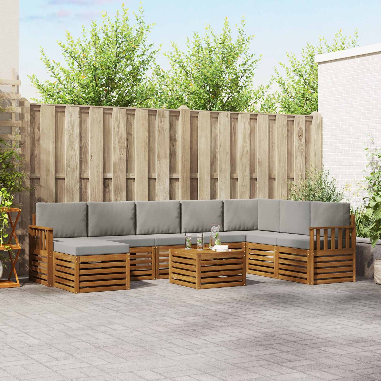 Buiten bankenset met kussen 9 pcs Natuurlijk en Lichtgrijs is nu te koop bij PeponiXL, paradijselijk wonen!