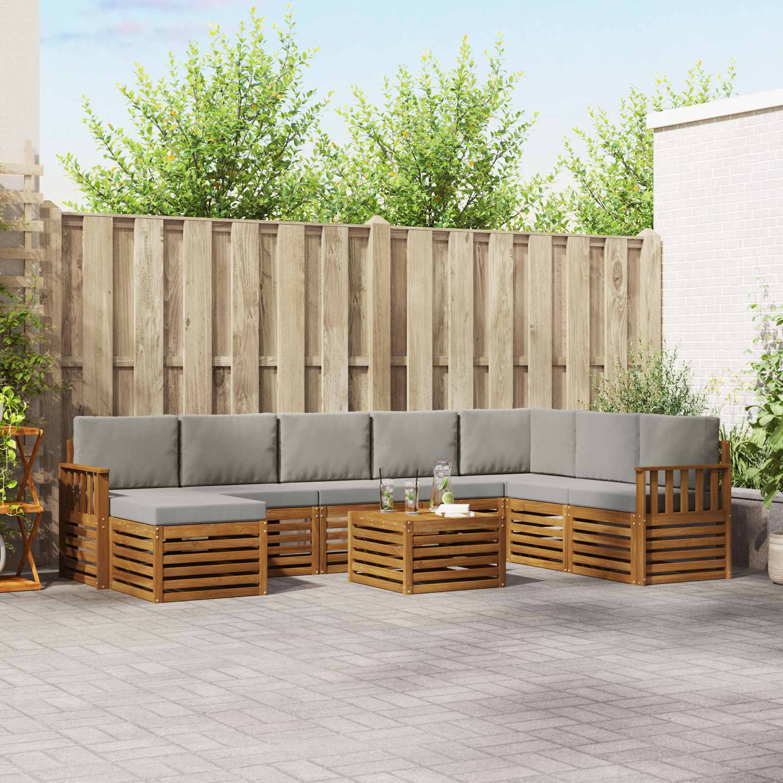 Buiten bankenset met kussen 9 pcs Natuurlijk en Lichtgrijs is nu te koop bij PeponiXL, paradijselijk wonen!
