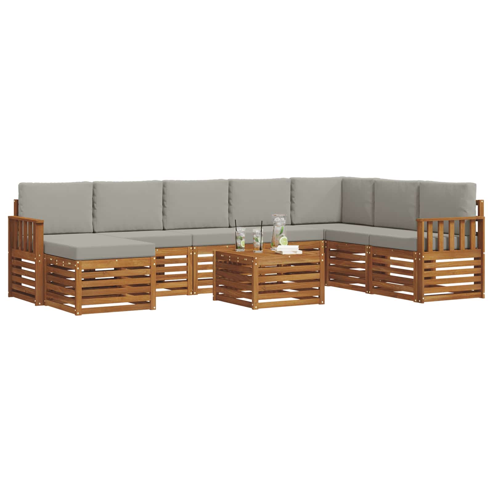 Buiten bankenset met kussen 9 pcs Natuurlijk en Lichtgrijs is nu te koop bij PeponiXL, paradijselijk wonen!