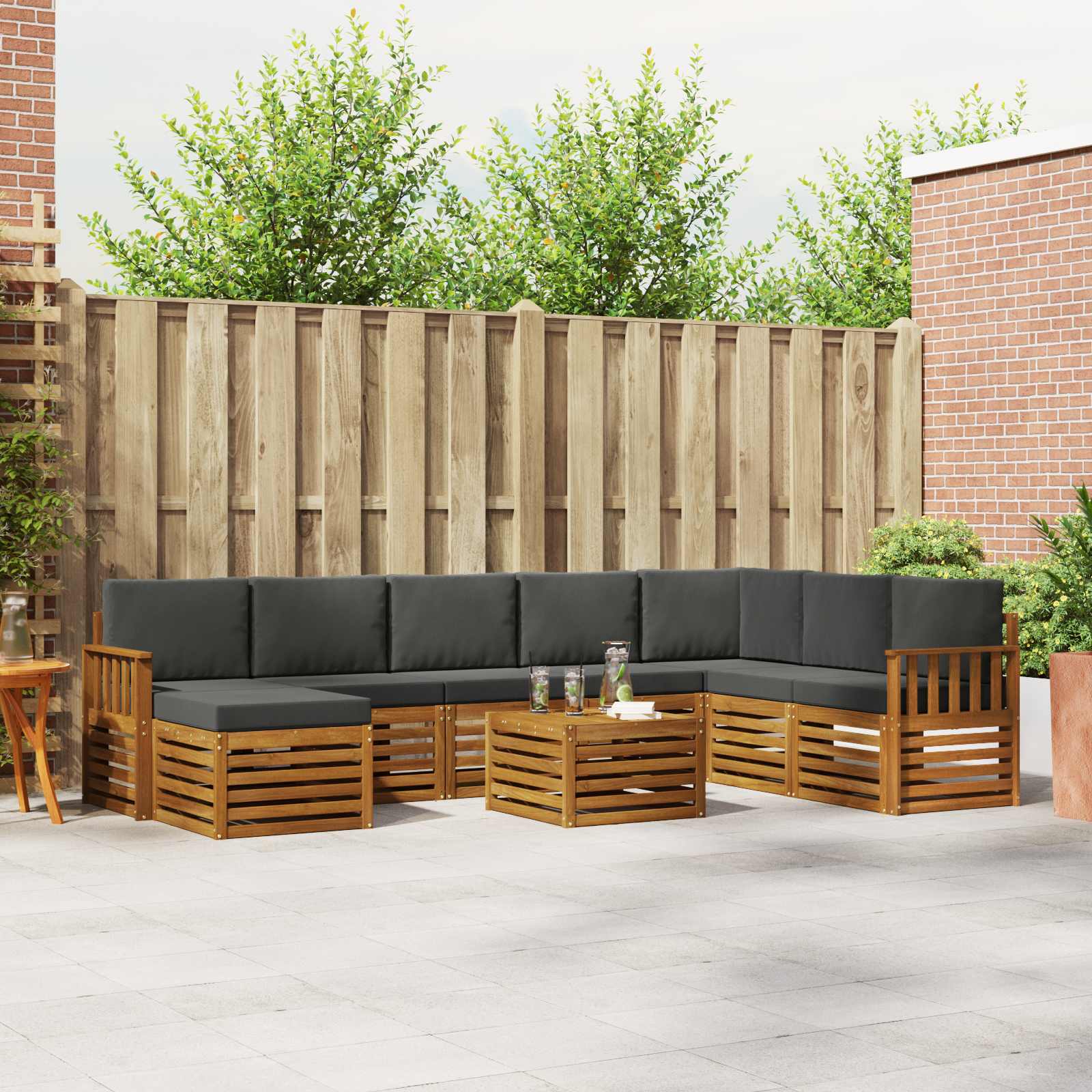 Buiten bankenset met kussen 9 pcs Natuurlijk en Antraciet is nu te koop bij PeponiXL, paradijselijk wonen!