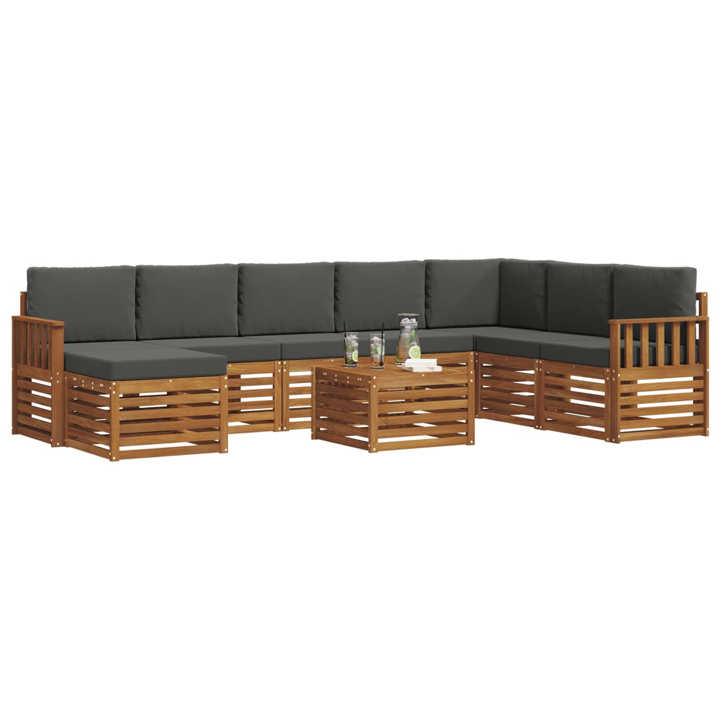 Buiten bankenset met kussen 9 pcs Natuurlijk en Antraciet is nu te koop bij PeponiXL, paradijselijk wonen!