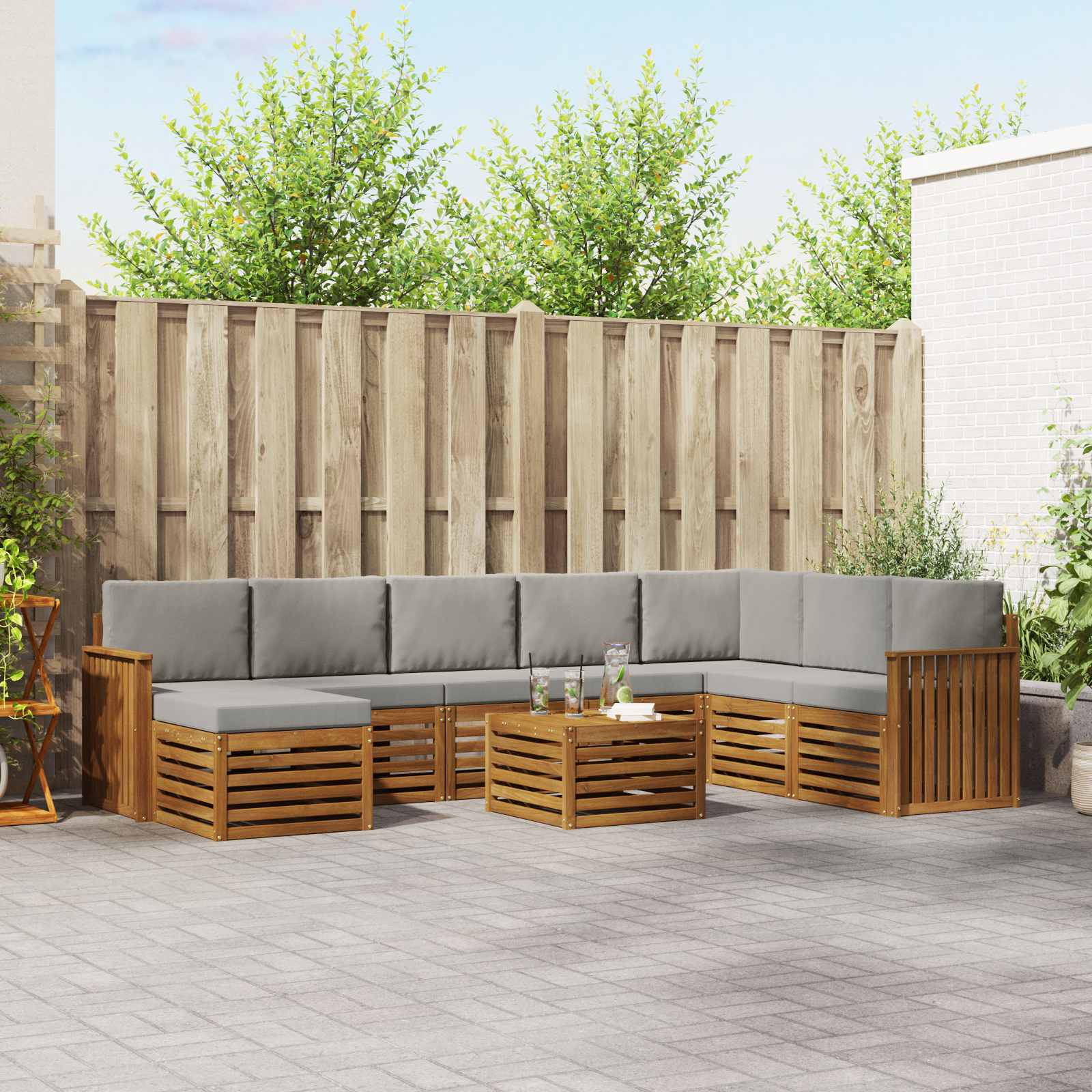 Buiten bankenset met kussen 9 pcs Natuurlijk en Lichtgrijs is nu te koop bij PeponiXL, paradijselijk wonen!