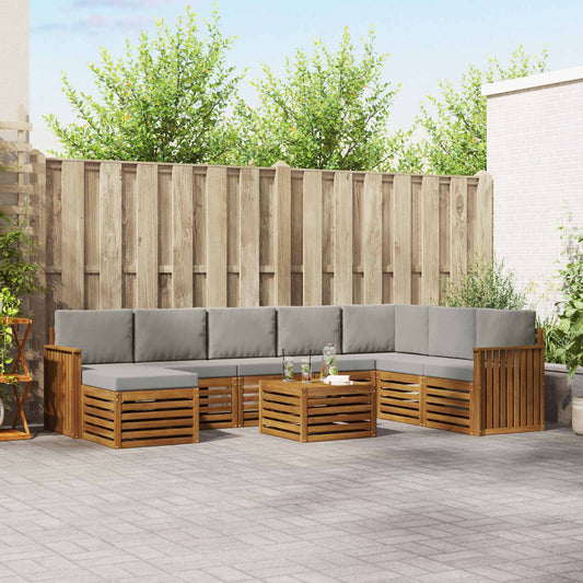 Buiten bankenset met kussen 9 pcs Natuurlijk en Lichtgrijs is nu te koop bij PeponiXL, paradijselijk wonen!