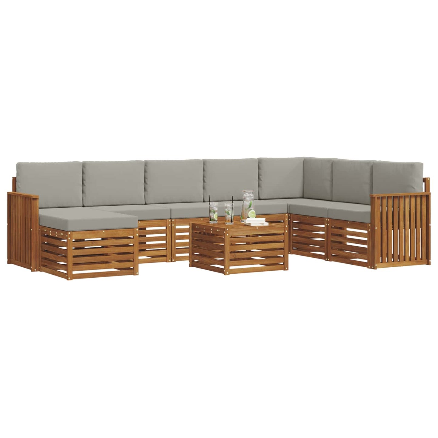 Buiten bankenset met kussen 9 pcs Natuurlijk en Lichtgrijs is nu te koop bij PeponiXL, paradijselijk wonen!