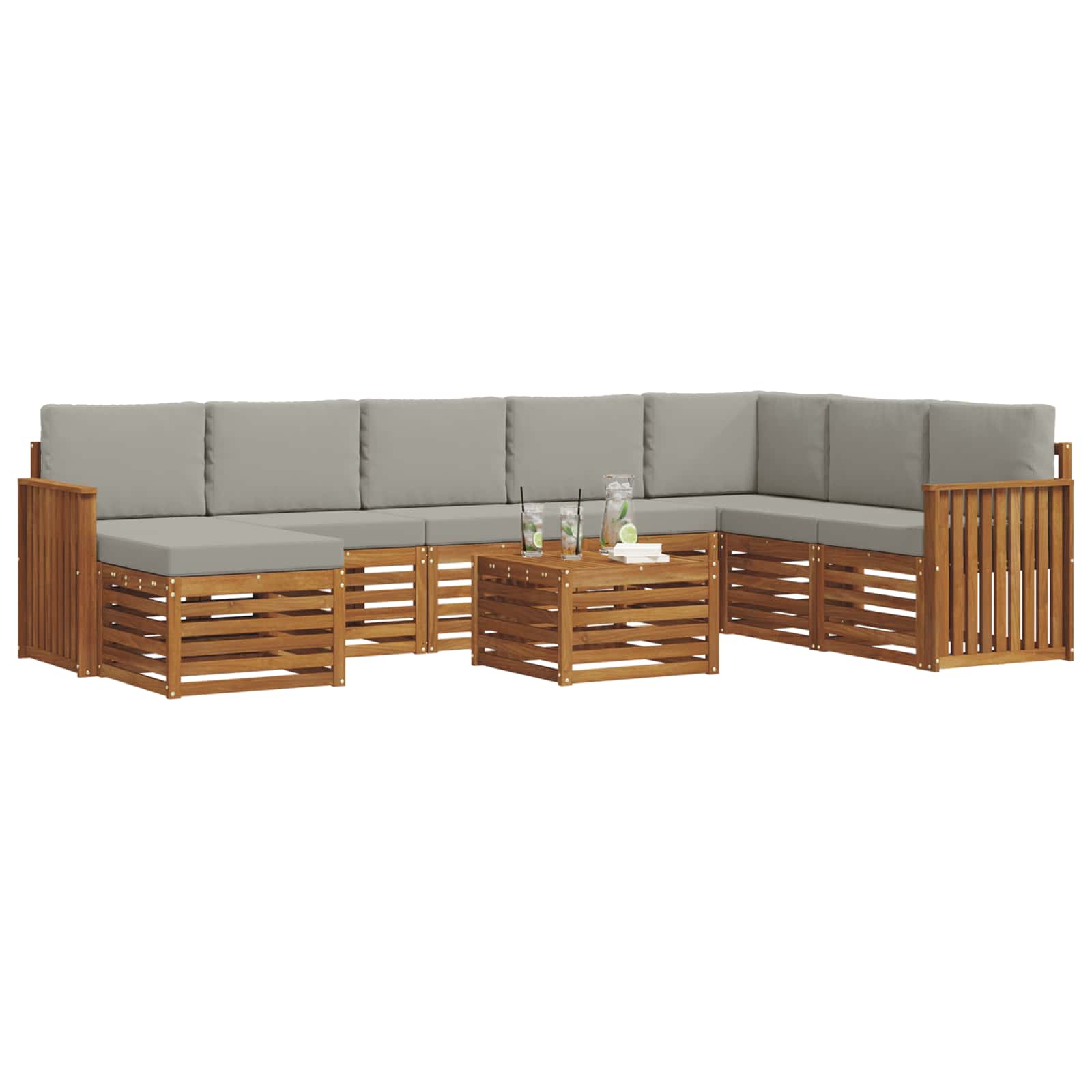 Buiten bankenset met kussen 9 pcs Natuurlijk en Lichtgrijs is nu te koop bij PeponiXL, paradijselijk wonen!