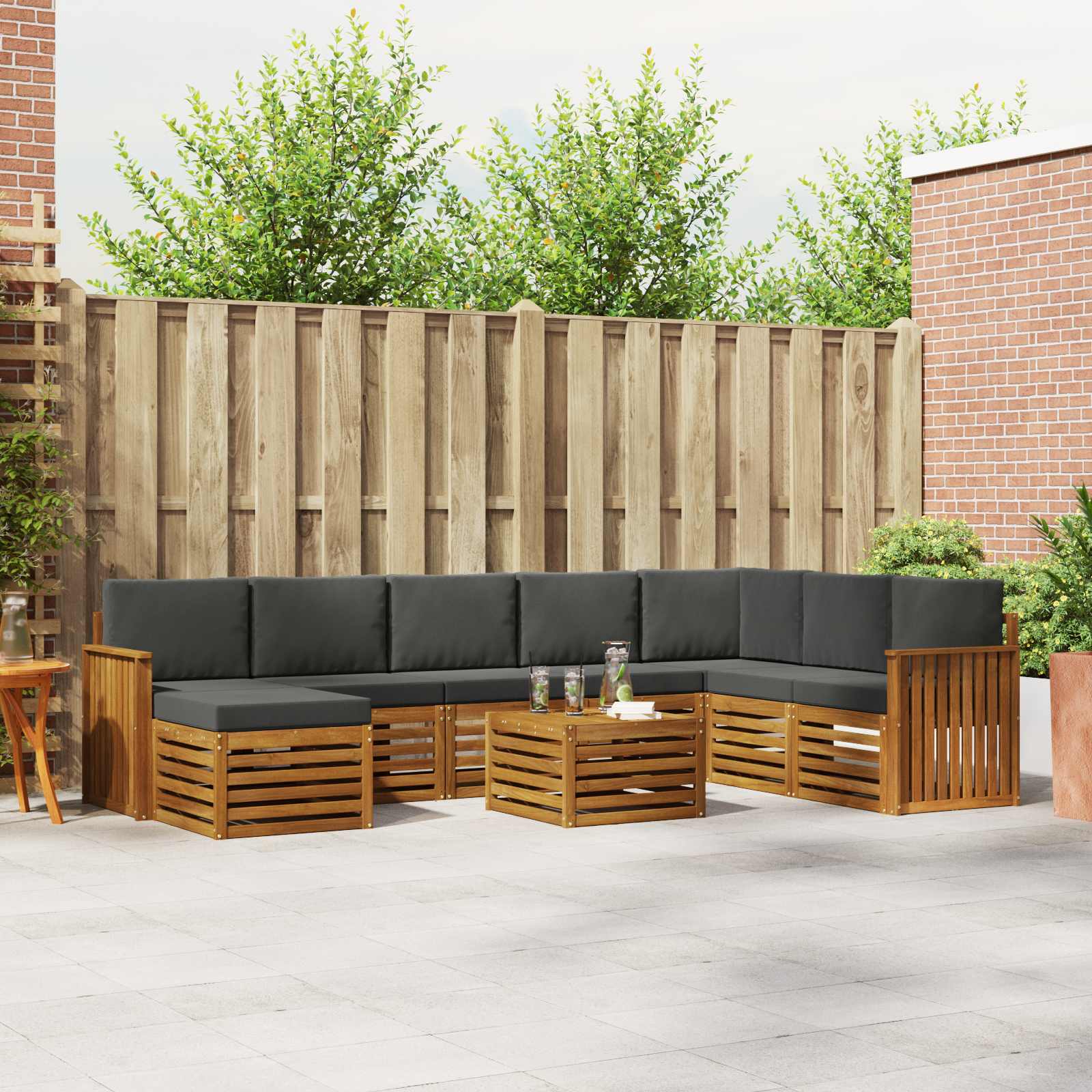 Buiten bankenset met kussen 9 pcs Natuurlijk en Antraciet is nu te koop bij PeponiXL, paradijselijk wonen!