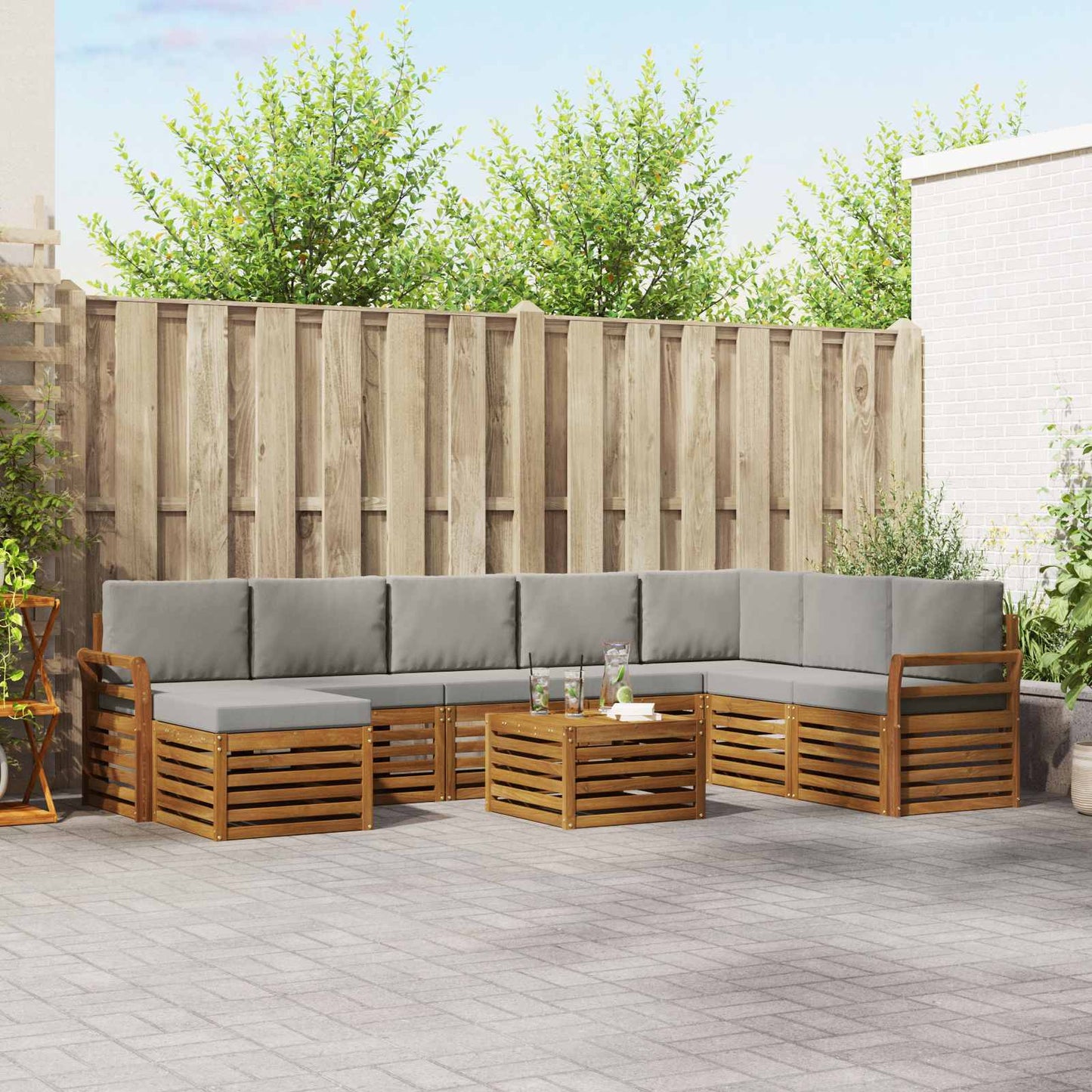 Buiten bankenset met kussen 9 pcs Natuurlijk en Lichtgrijs is nu te koop bij PeponiXL, paradijselijk wonen!