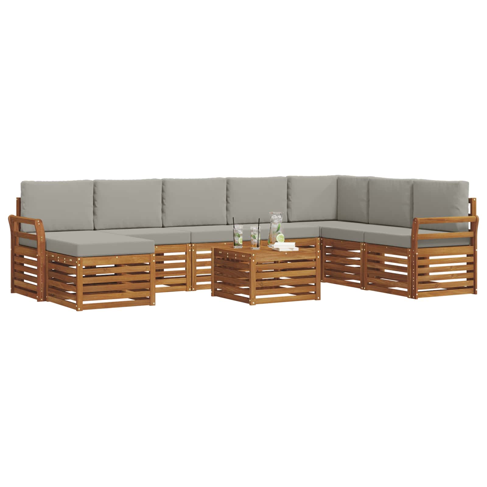 Buiten bankenset met kussen 9 pcs Natuurlijk en Lichtgrijs is nu te koop bij PeponiXL, paradijselijk wonen!